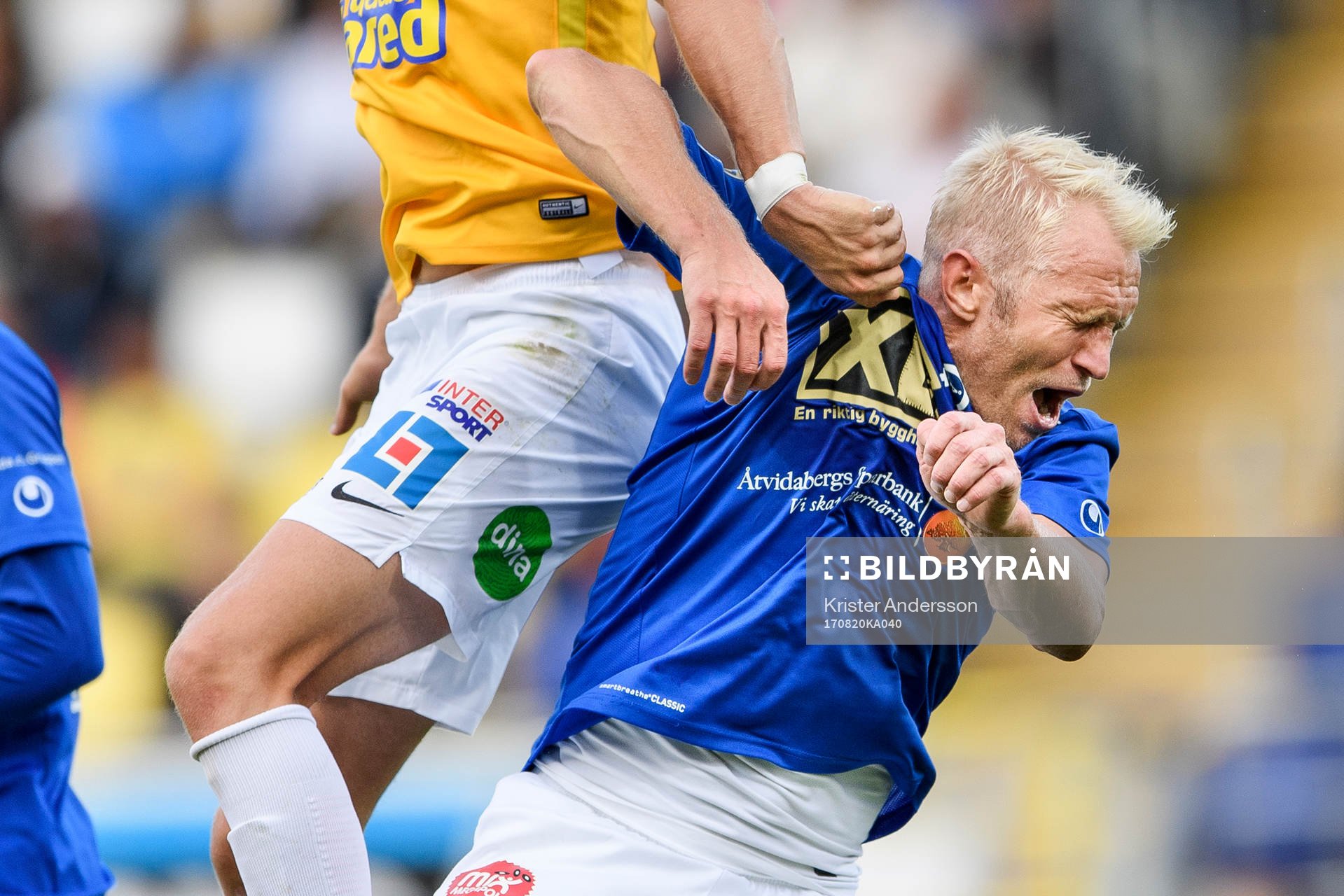 Åtvidabergs Pekka Lagerblom under fotbollsmatchen i Superettan mellan Falkenberg och Åtvidaberg den 20 augusti 2017 i Falkenberg.