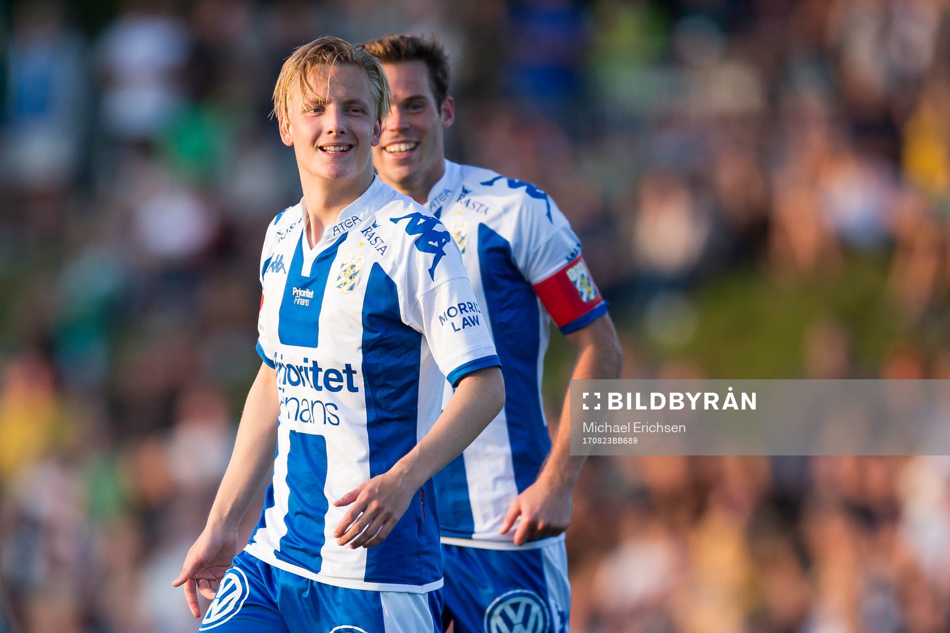 IFK Göteborgs Billy Nordström jublar efter 0-3 på frispark under fotbollsmatchen i Svenska cupen mellan Landvetter och IFK Göteborg den 23 augusti 2017 i Göteborg.