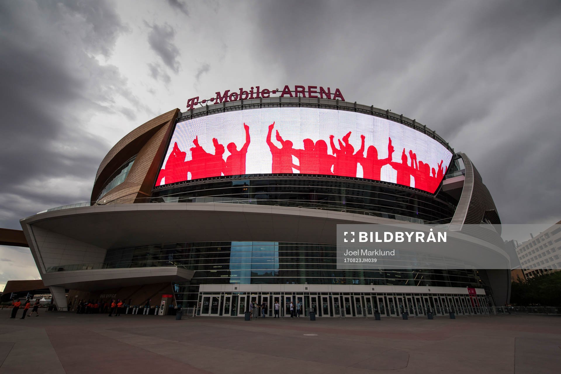 Exteriör av T-Mobile Arena, spelplats för det kommande