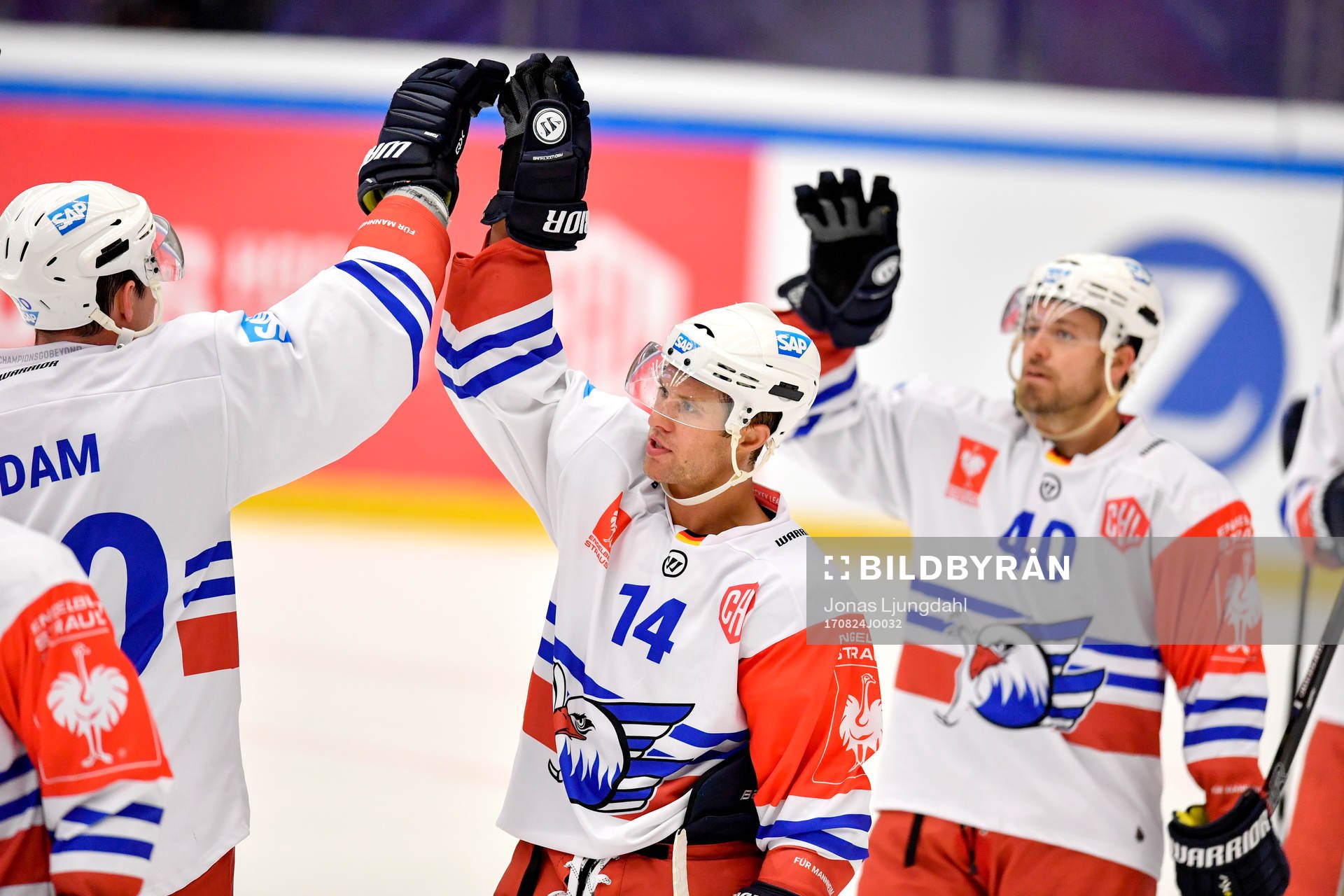 Garrett Festerling of Adler Mannheim celebrates with his