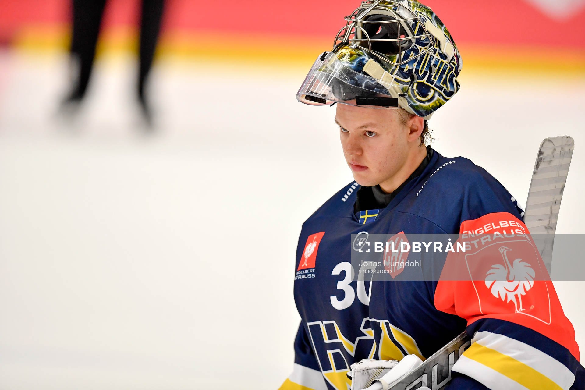 Linus Söderström goaltender of HV71 looks dejected