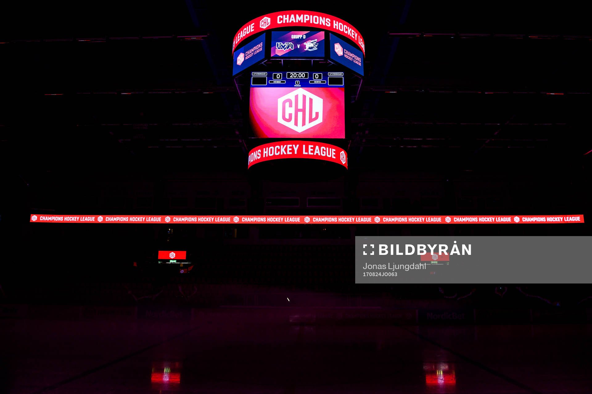 Jumbotron with CHL logo prior to the CHL game between HV71