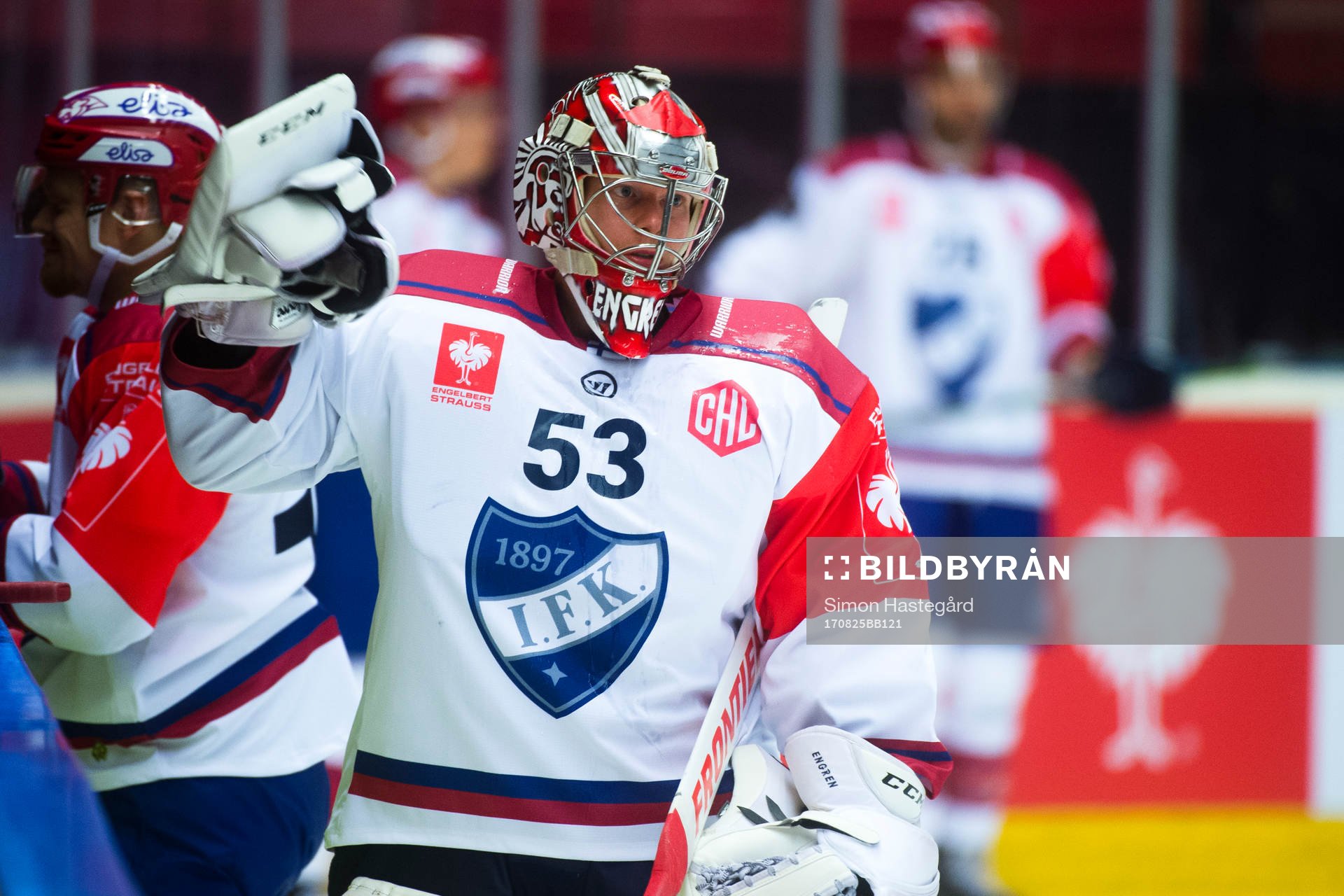Goalkeeper Atte Engren of Helsinki prior the CHL game