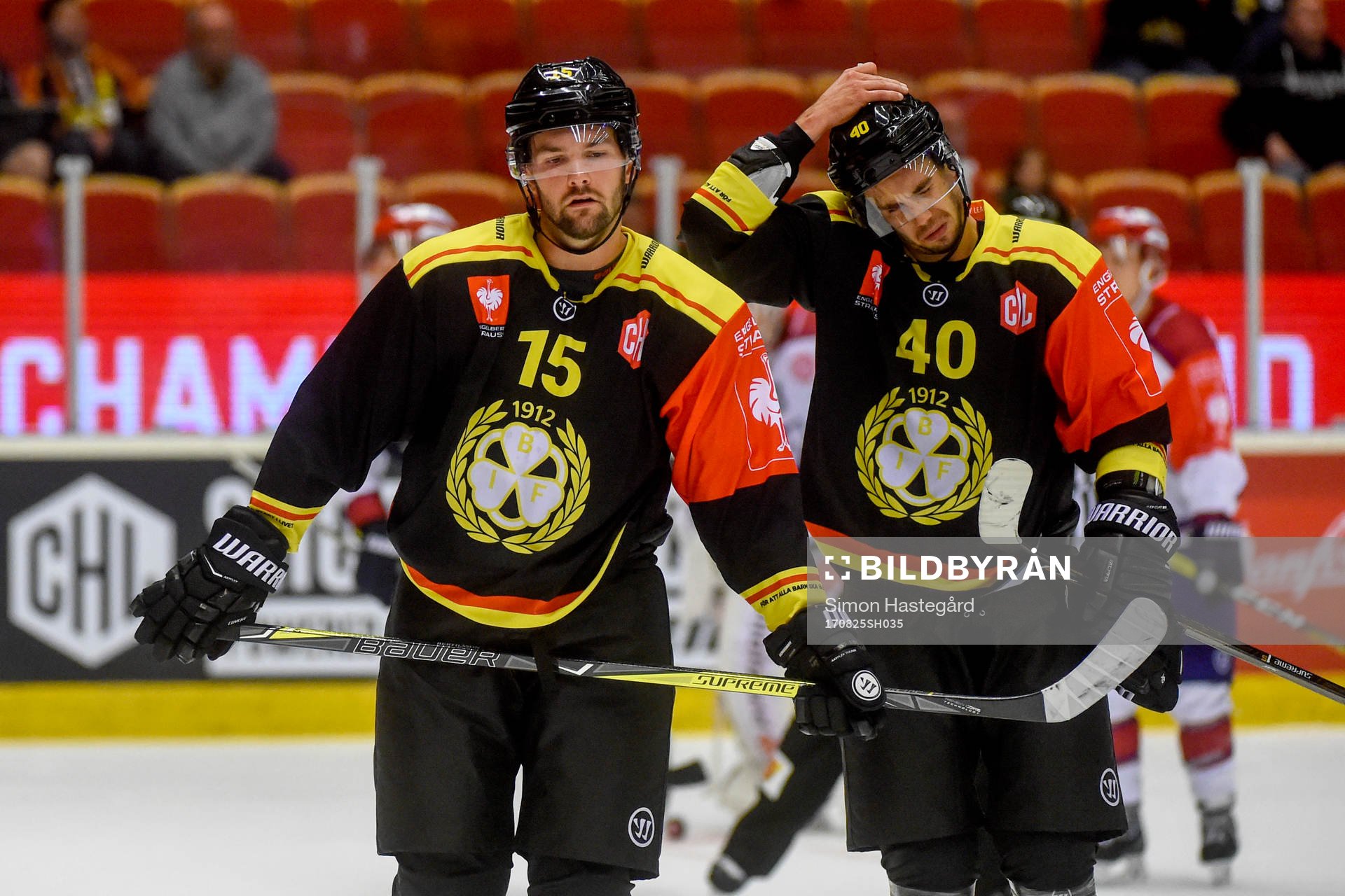 Simon Bertilsson and Jesper Jensen of Brynäs looks dejected