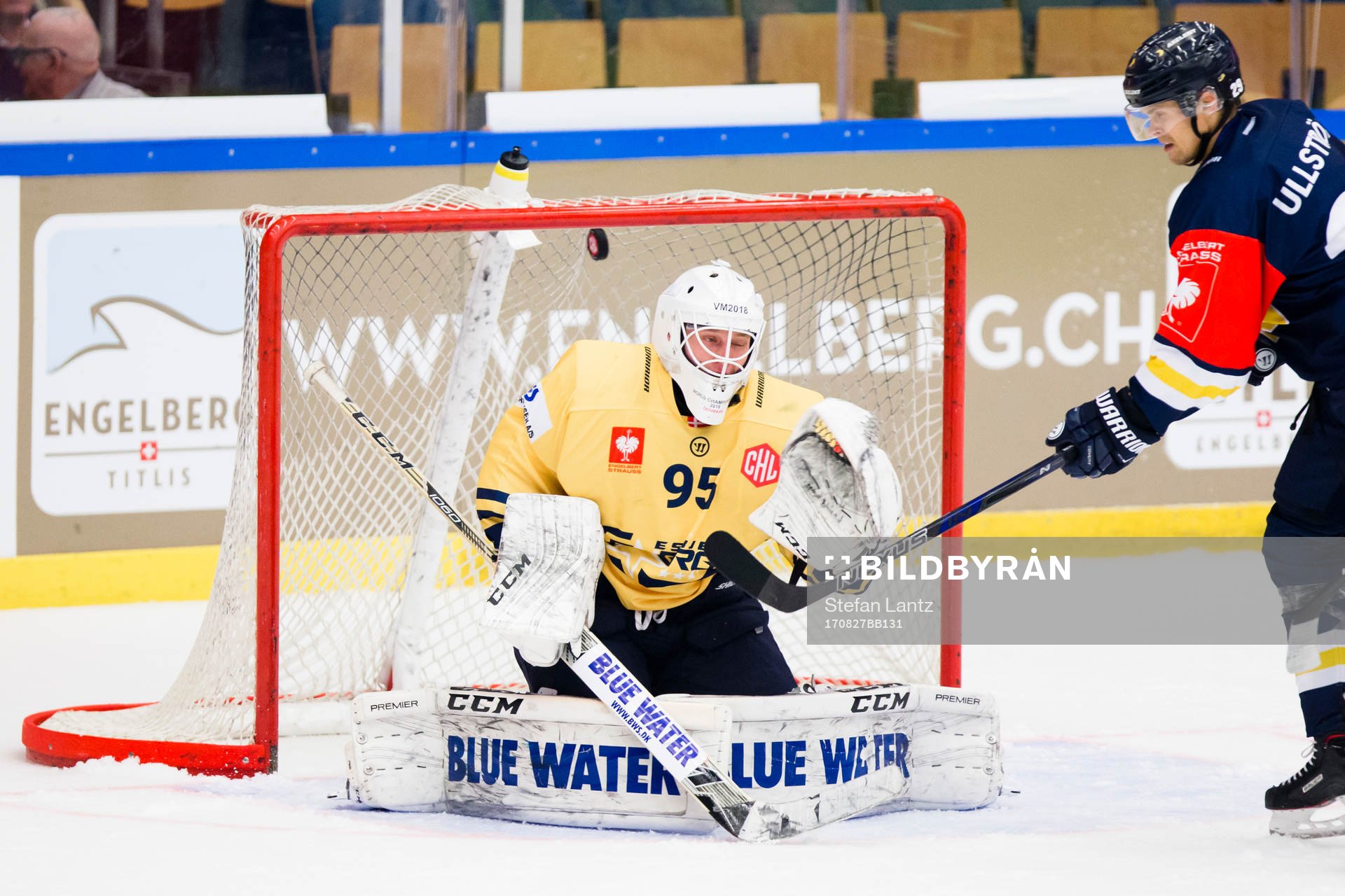Goalkeeper Nicolaj Henriksen of Esbjerg lets in a shot from