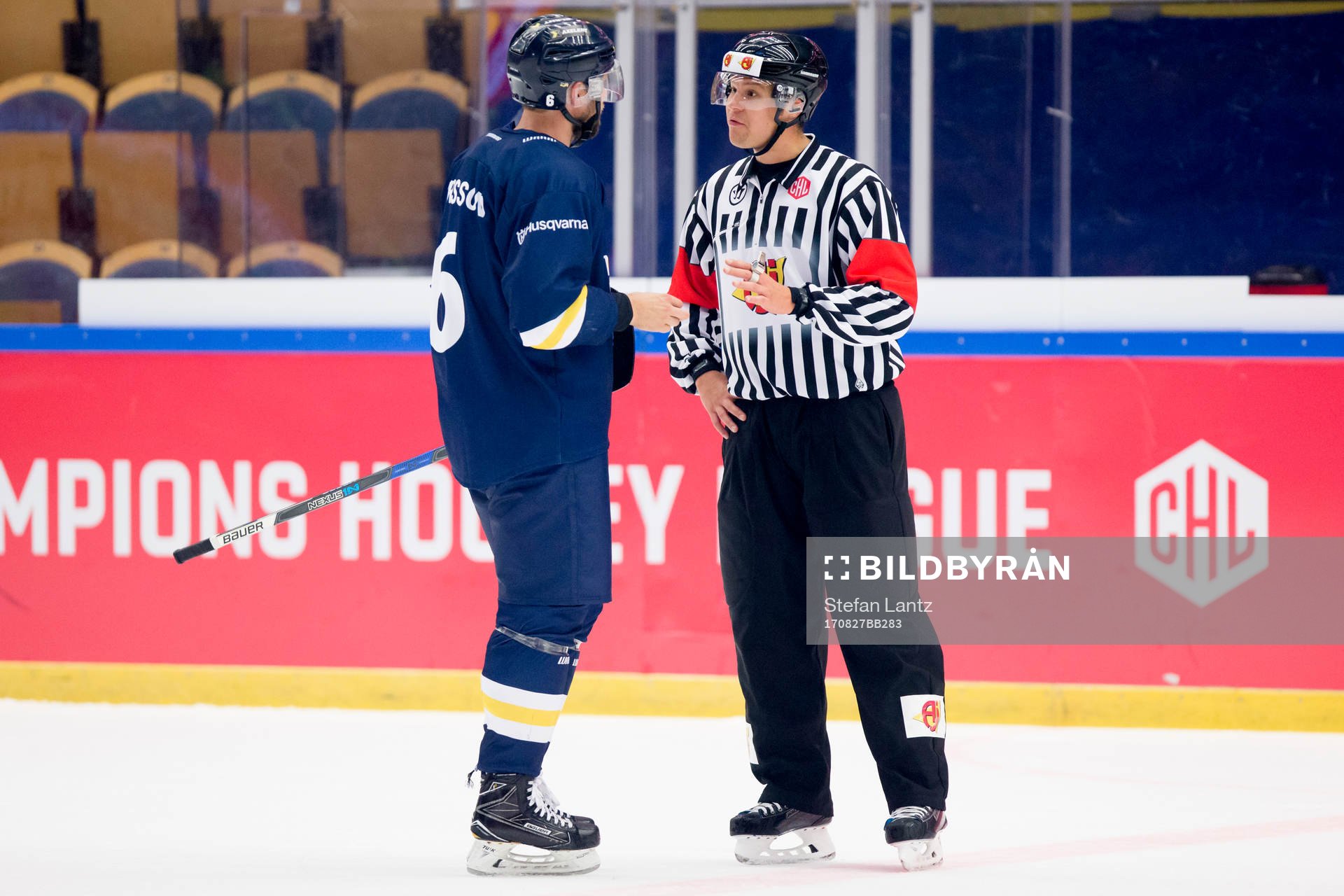 Christoffer Persson  of HV71 in a discussion with referee