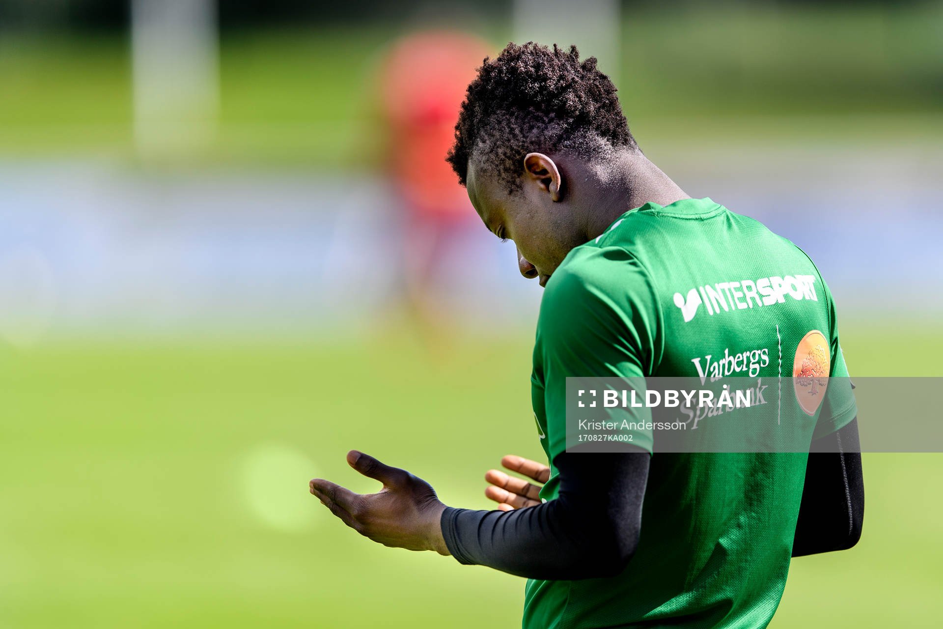 Varbergs Thomas Boakye före fotbollsmatchen i Superettan