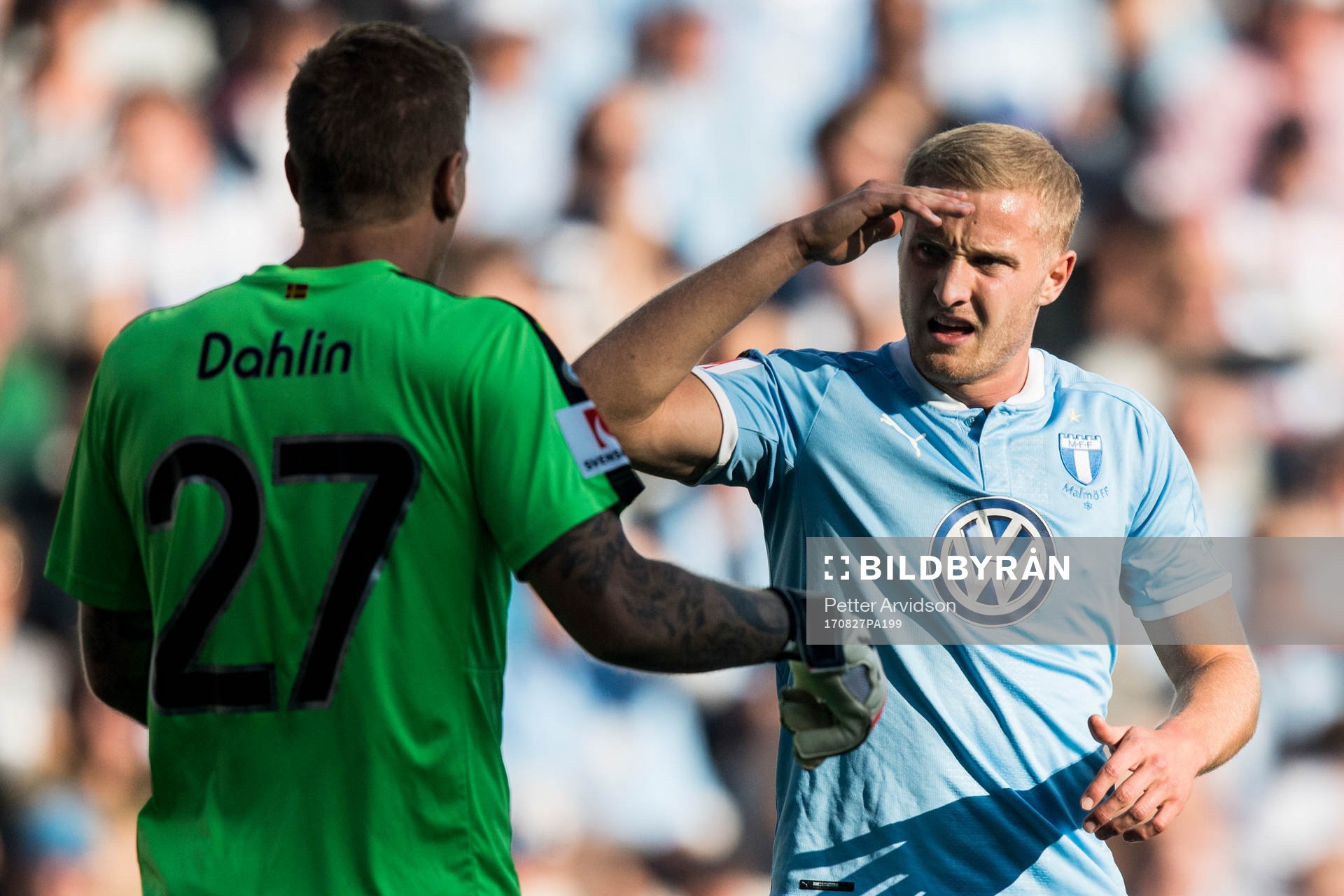 Malmö FFs Franz Brorsson och målvakt Johan Dahlin