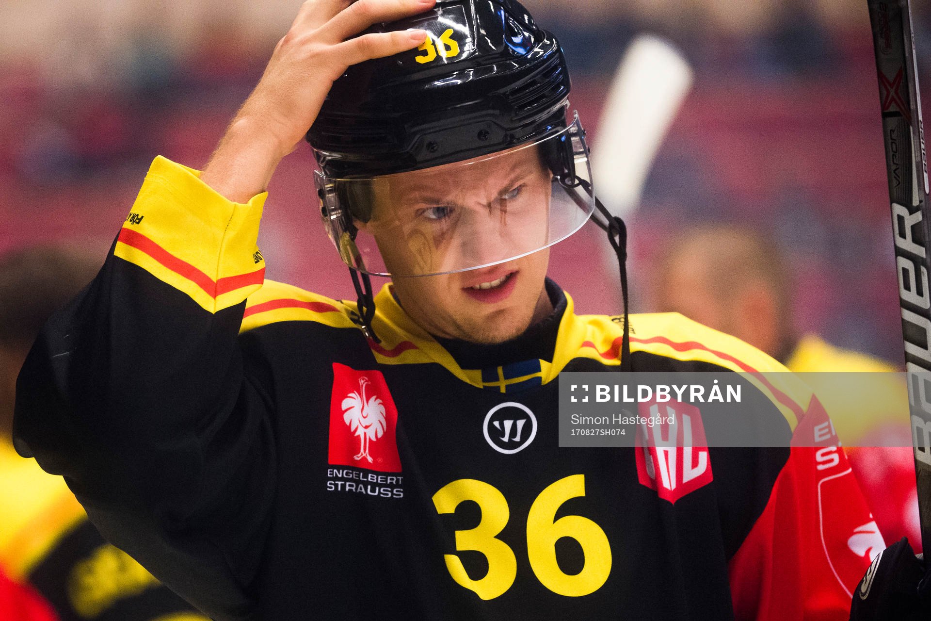 Linus Ölund of Brynäs prior the CHL game between Brynäs