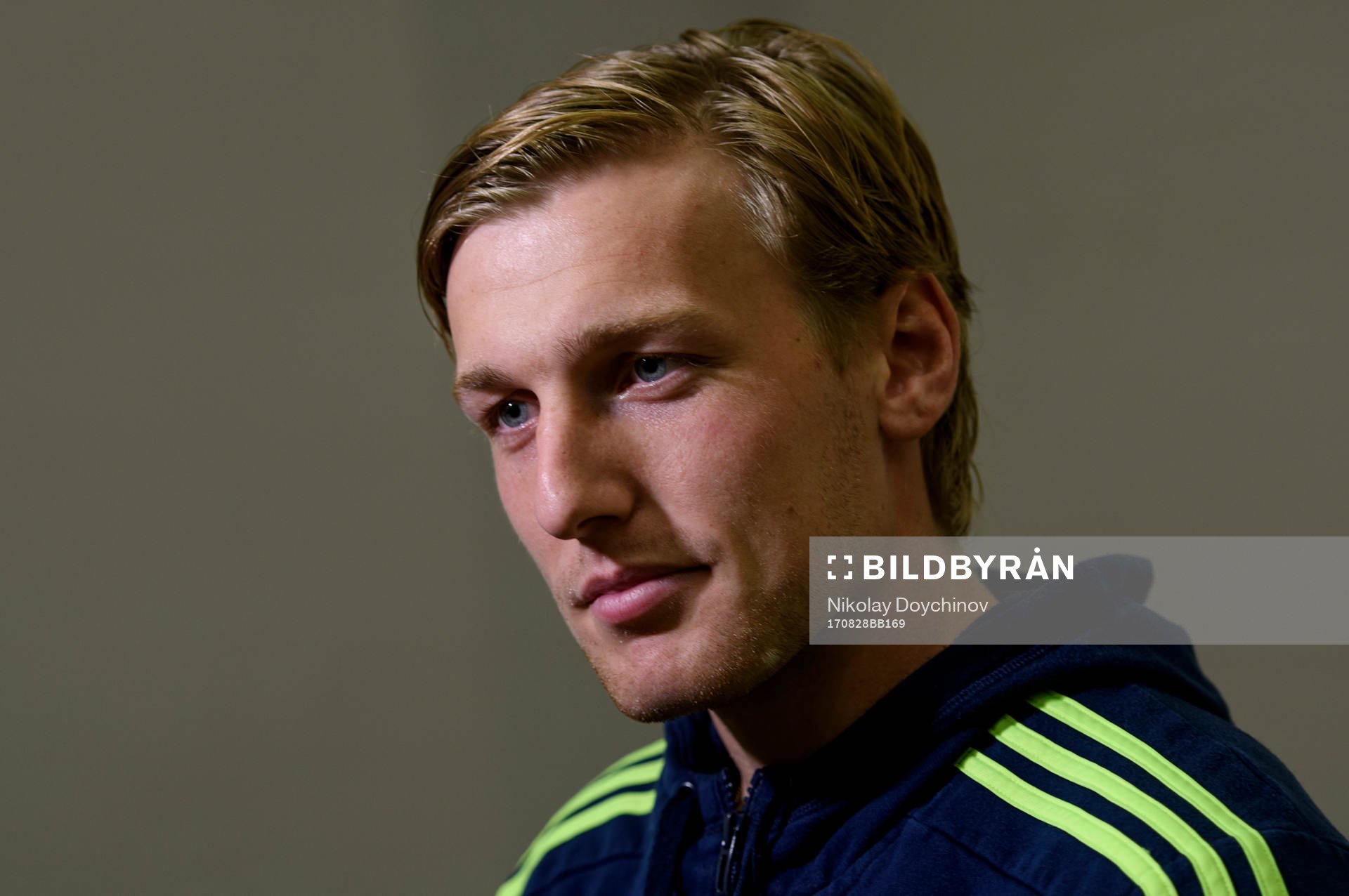 Swedish player Emil Forsberg meets media at a Mixed Zone