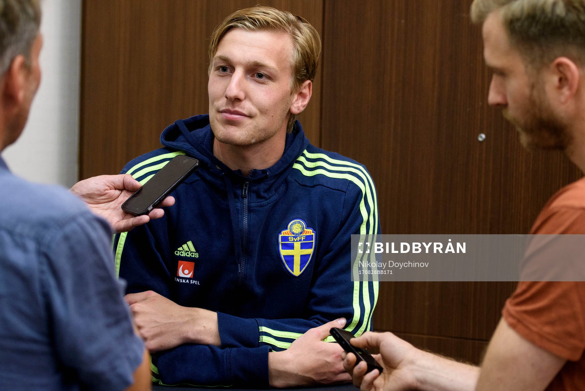 Swedish player Emil Forsberg meets media at a Mixed Zone