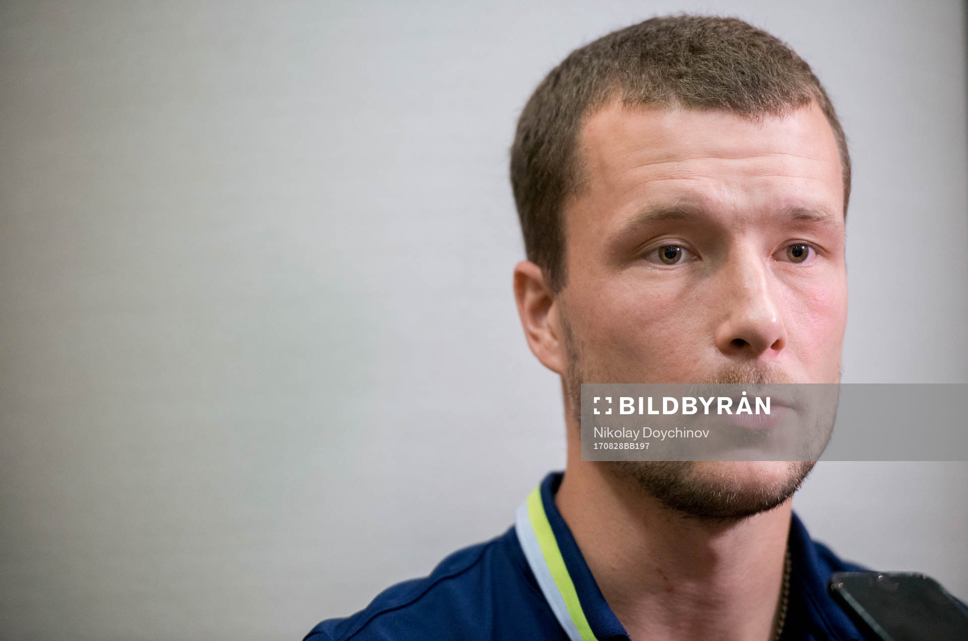 Swedish player Jakob Johansson meets media at a Mixed Zone
