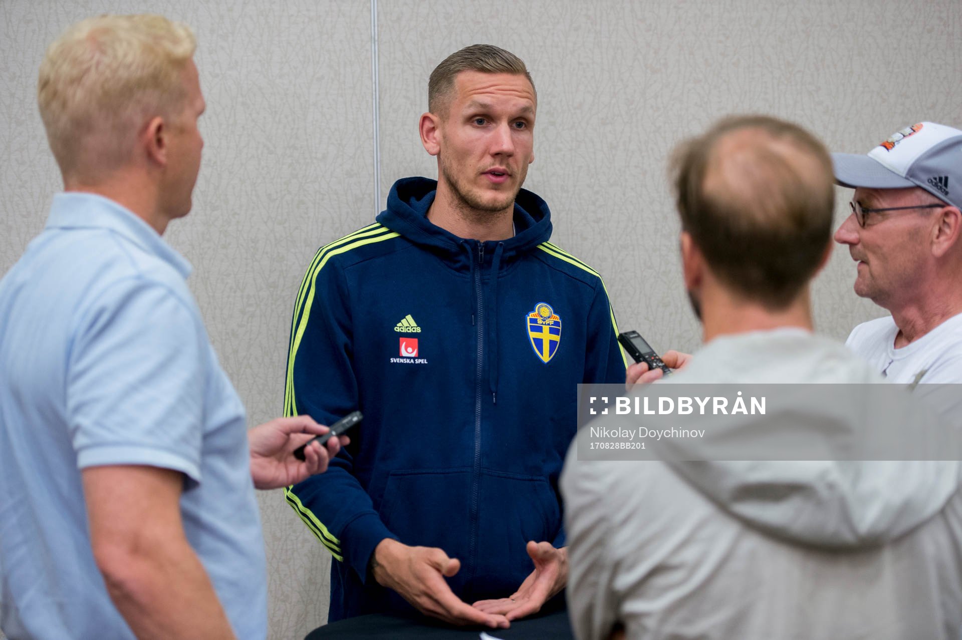 Swedish Goalkeeper Robin Olsen meet media at a Mixed Zone