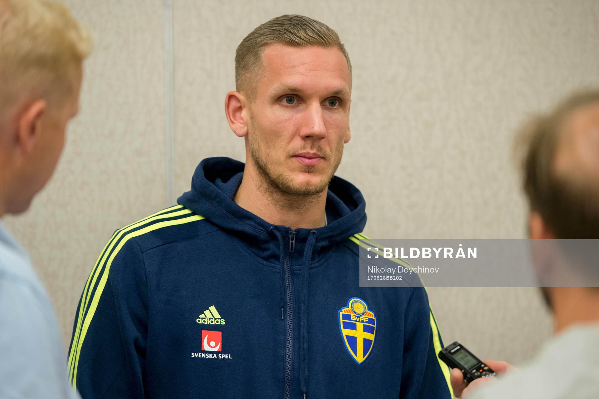 Swedish Goalkeeper Robin Olsen meet media at a Mixed Zone