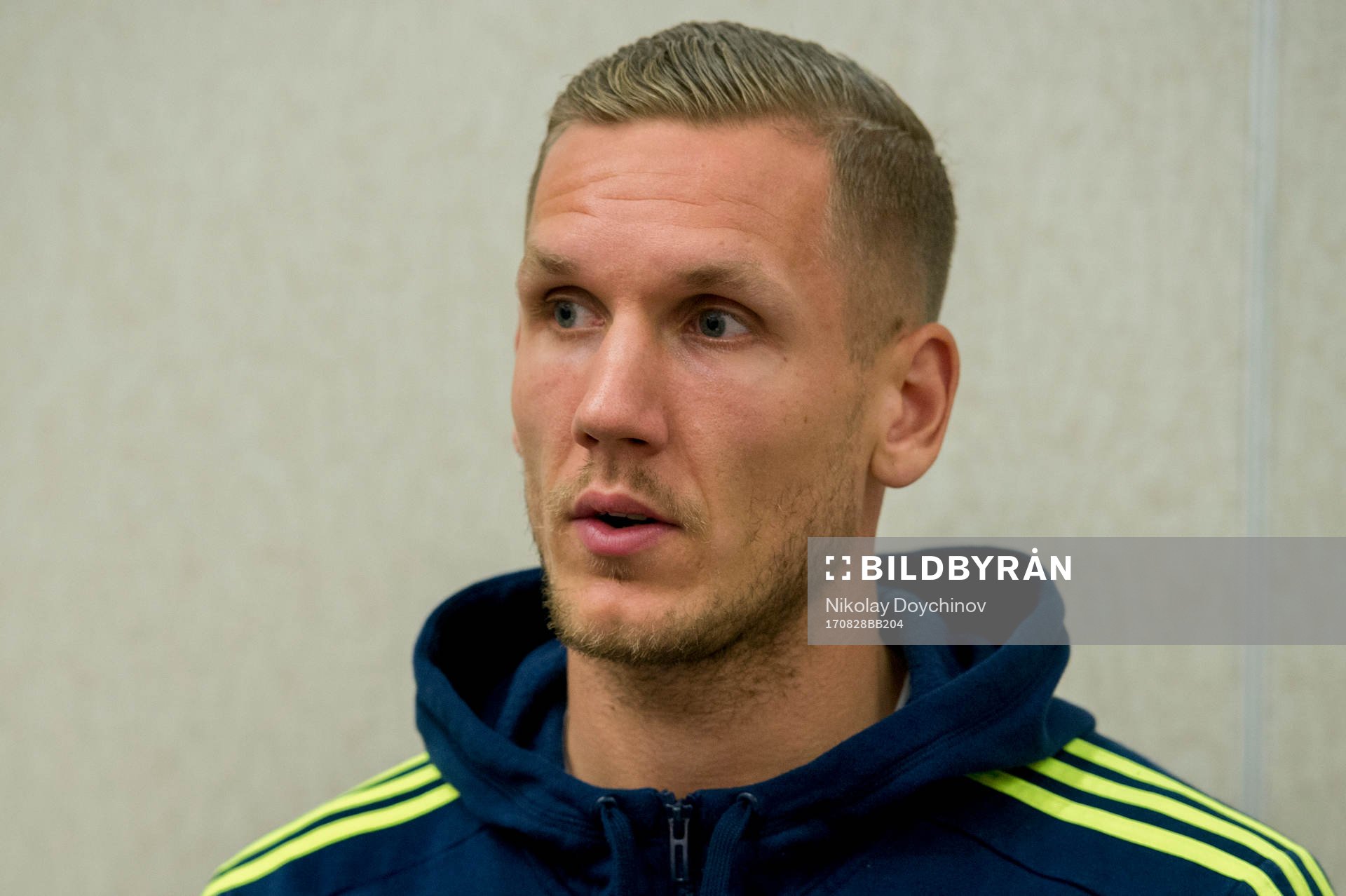 Swedish Goalkeeper Robin Olsen meet media at a Mixed Zone