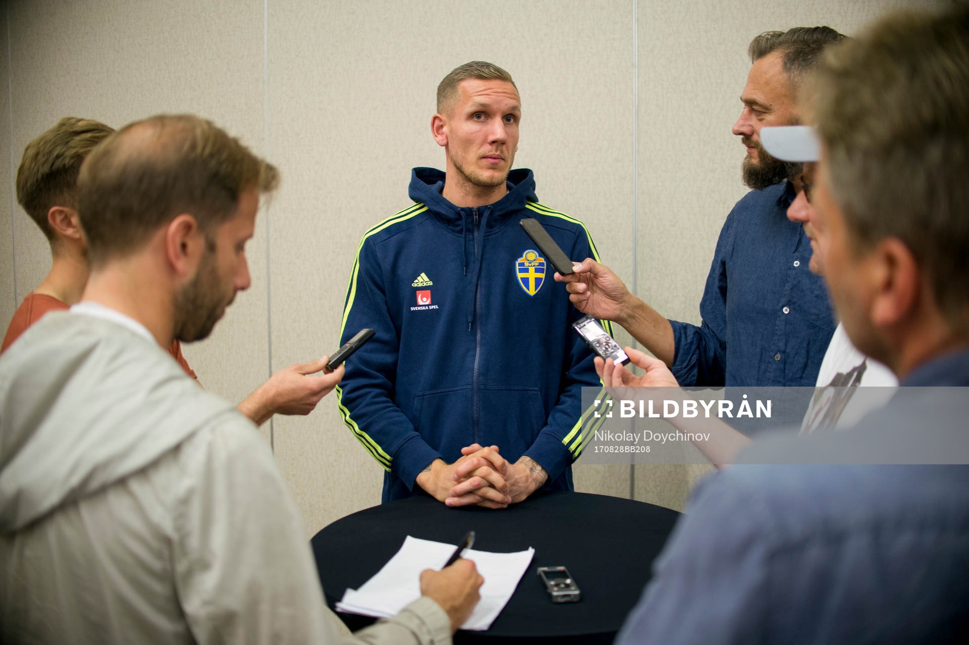 Swedish Goalkeeper Robin Olsen meet media at a Mixed Zone