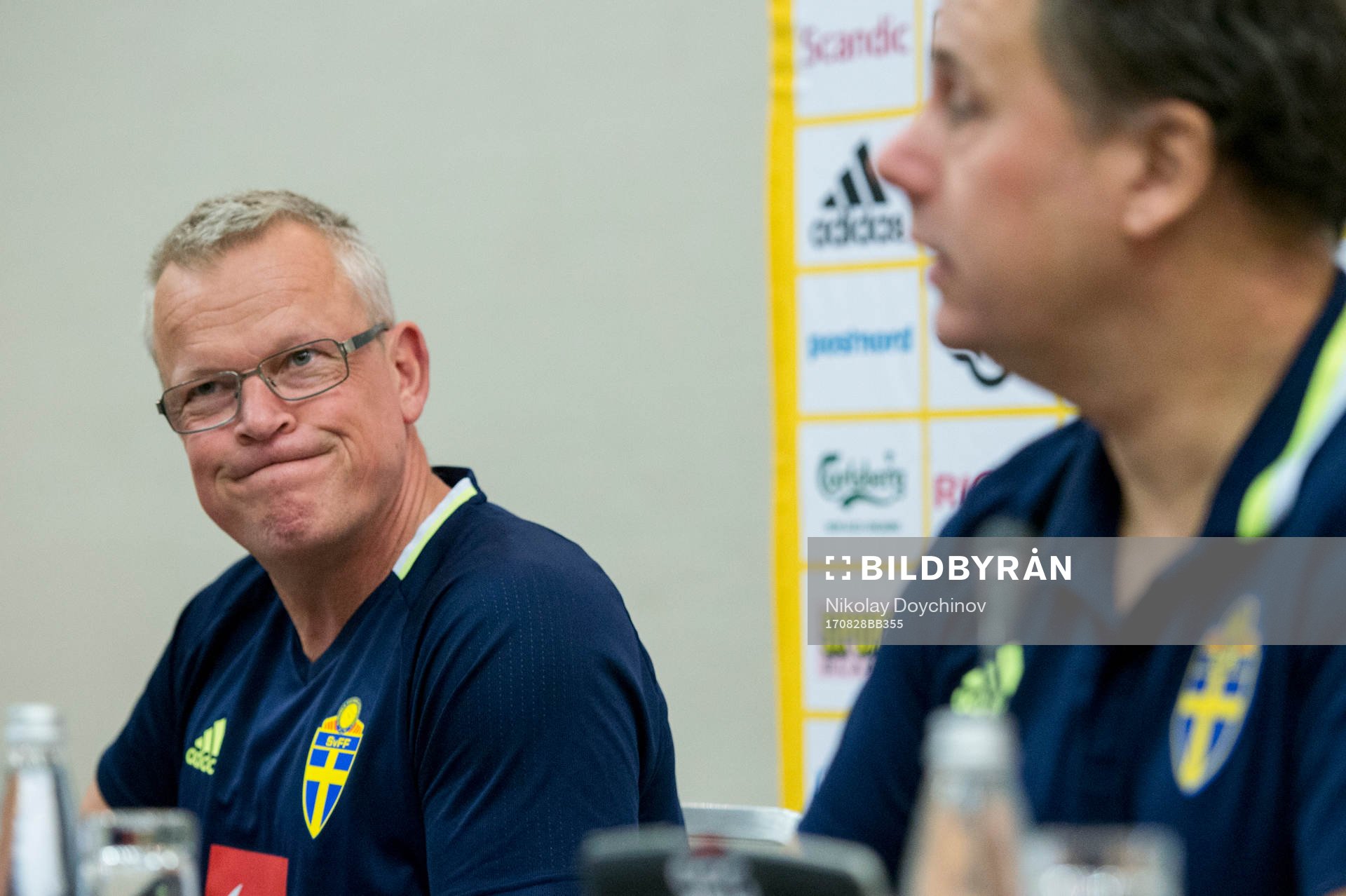 Swedish head coach Janne Andersson talks at a press