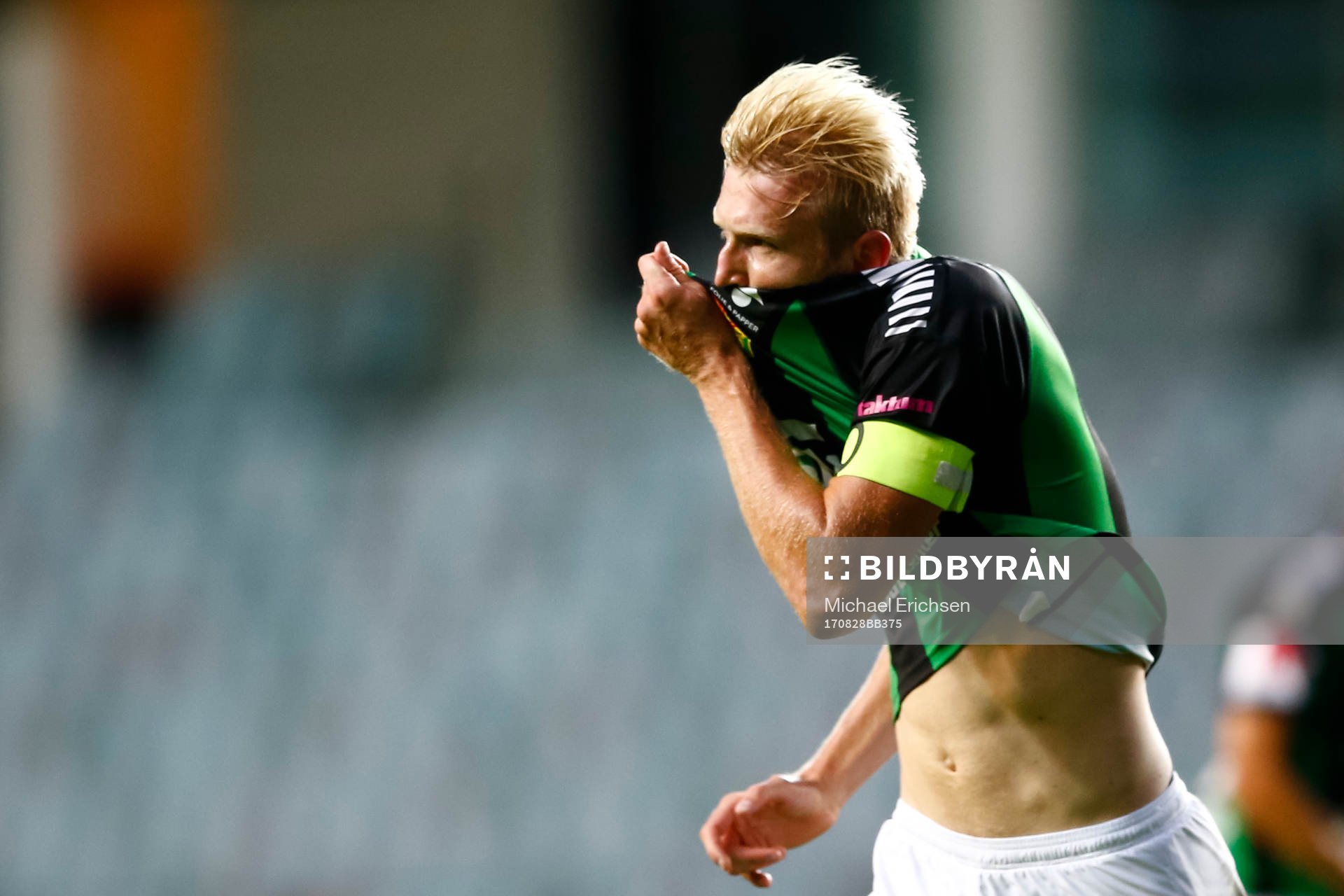 GAIS Carl Nyström jublar efter 1-0 under fotbollsmatchen i Superettan mellan GAIS och Degerfors den 28 augusti 2017 i Göteborg.