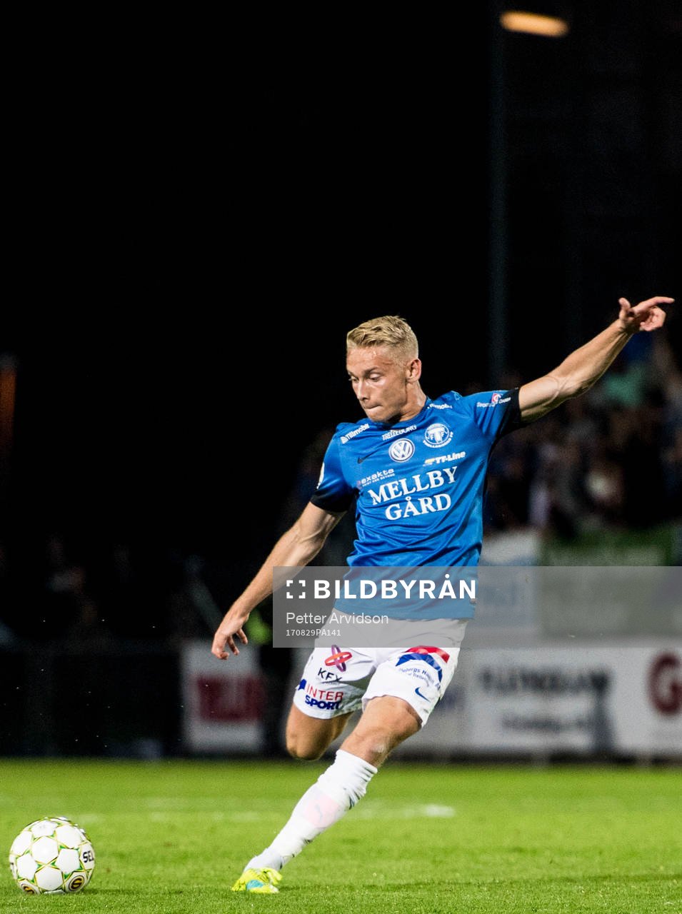 Trelleborgs Johan Brannefalk under fotbollsmatchen i Superettan mellan Trelleborg och Helsingborg den 29 augusti 2017 i Trelleborg.