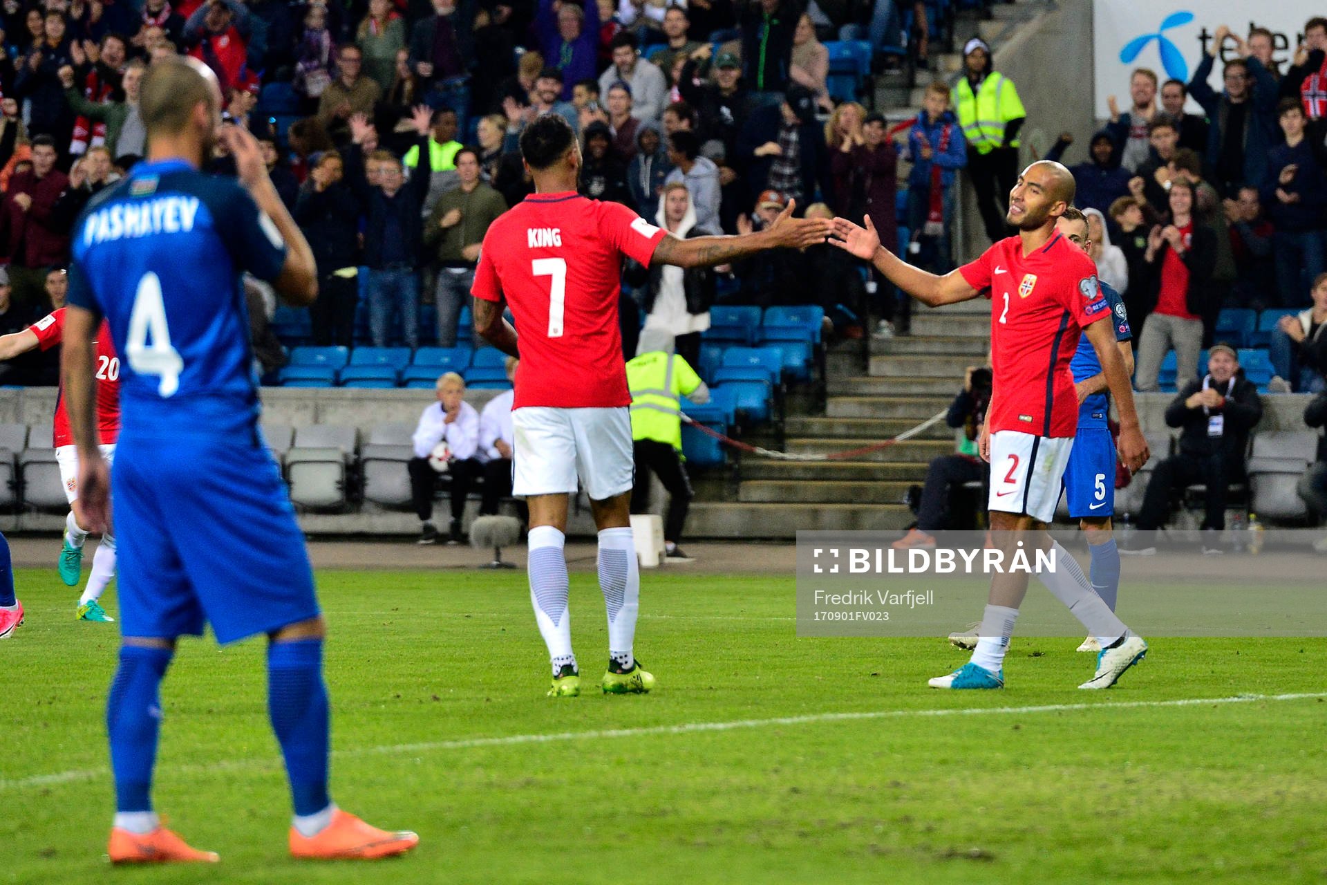 Haitam Aleesami of Norway celebrates with Joshua King of