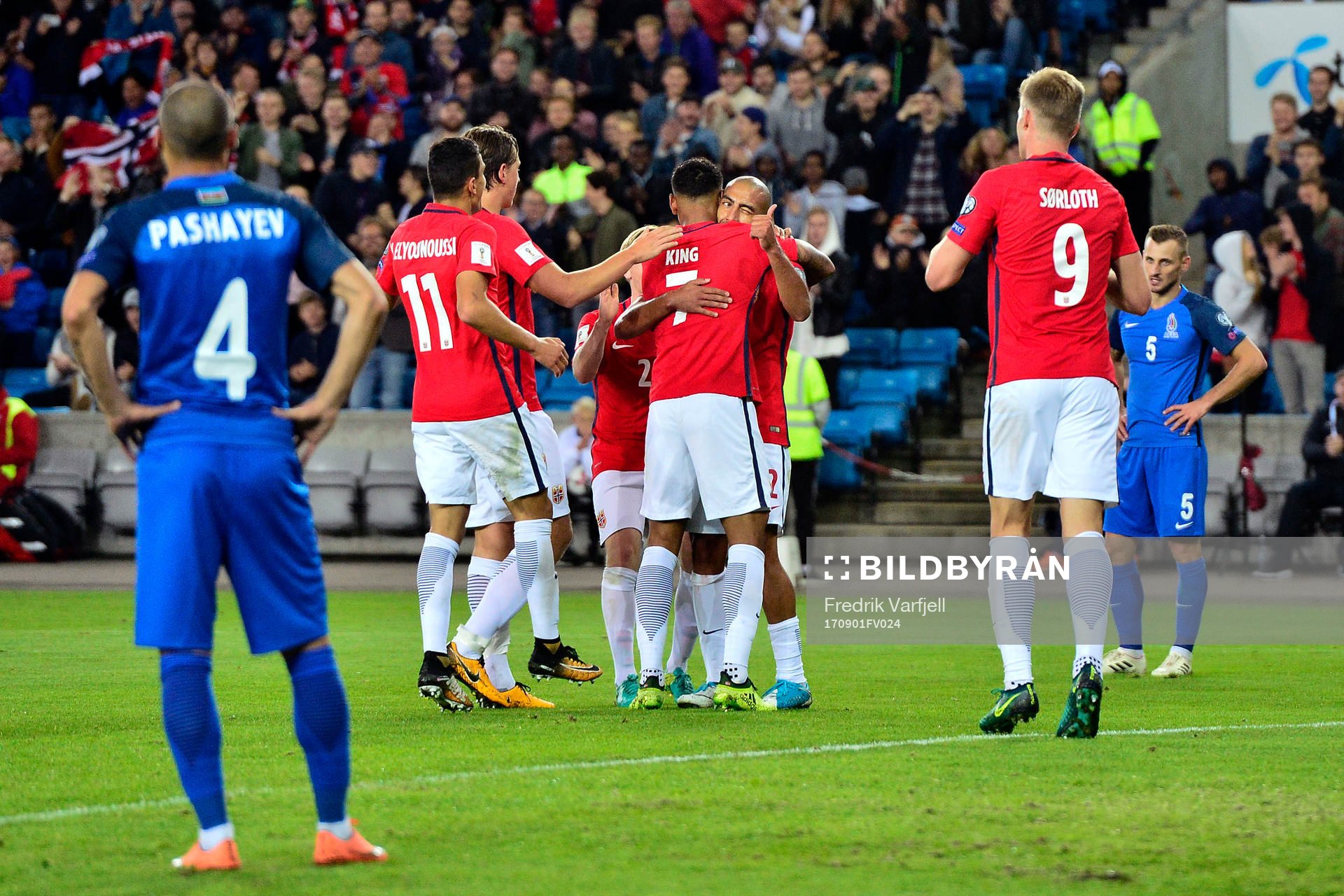 Haitam Aleesami of Norway celebrates with Joshua King,