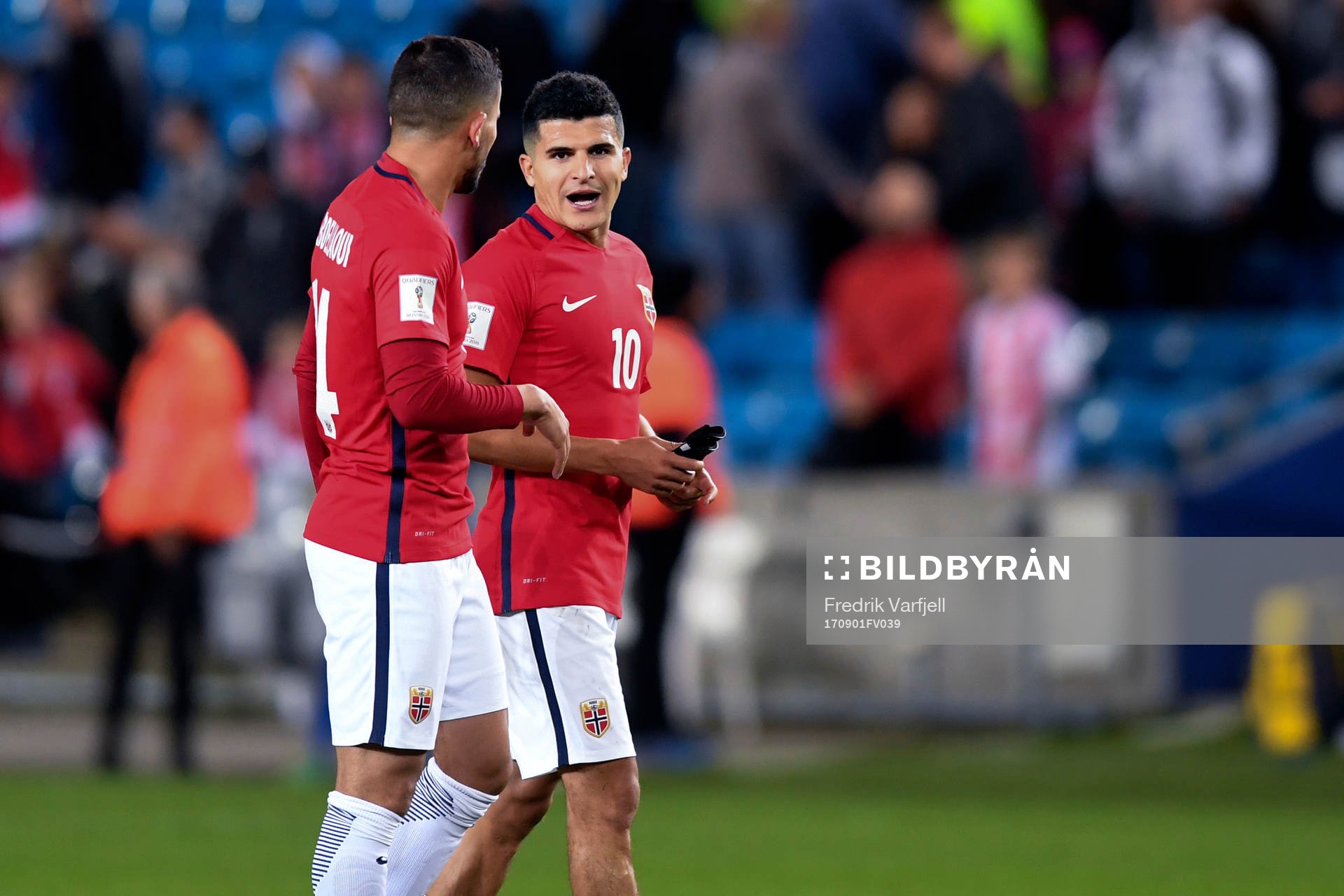 Omar Elabdellaoui and Tarik Elyounoussi of Norway