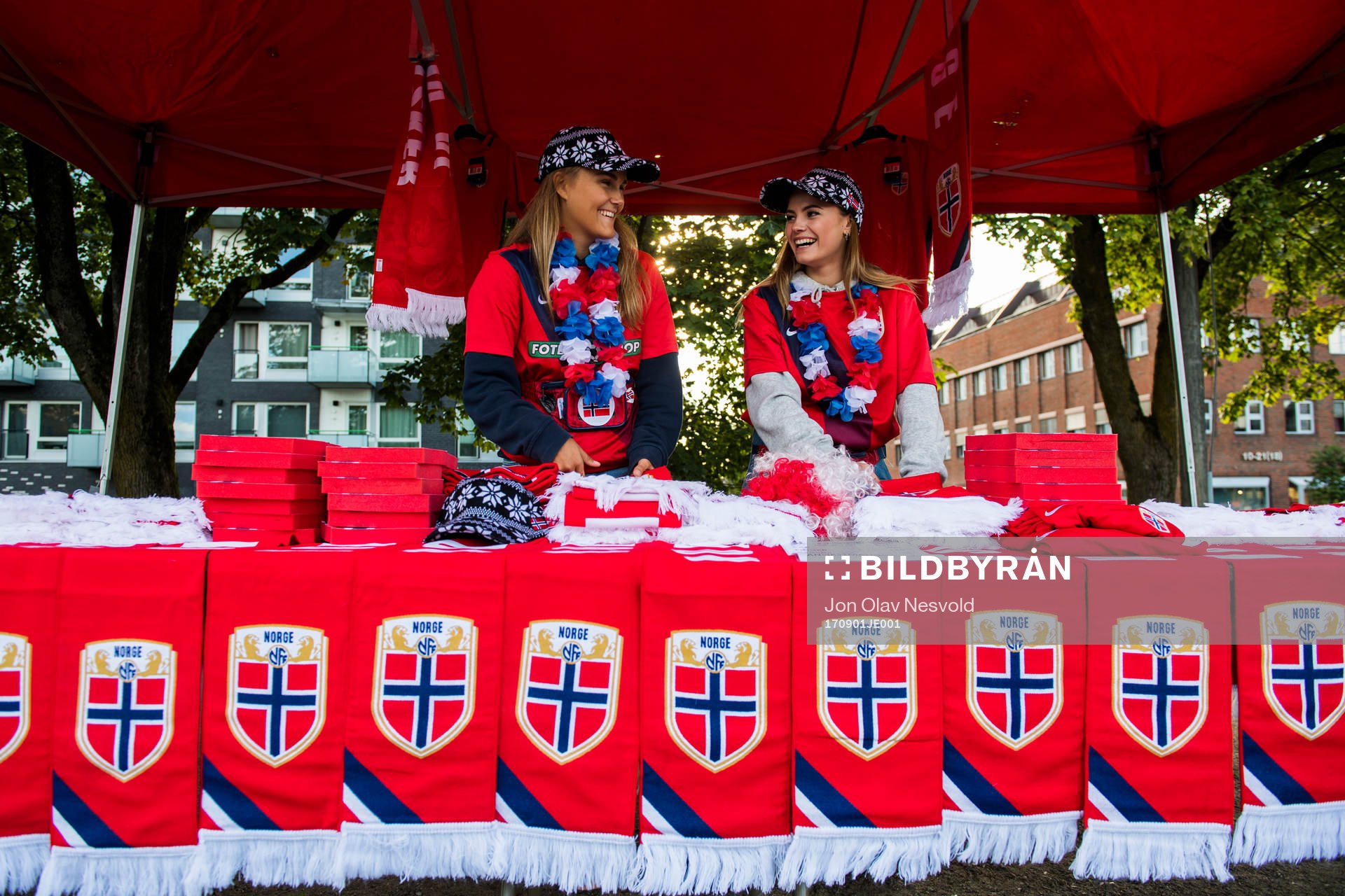 Emma Sand and Jeanine Skjellum are selling merchandise