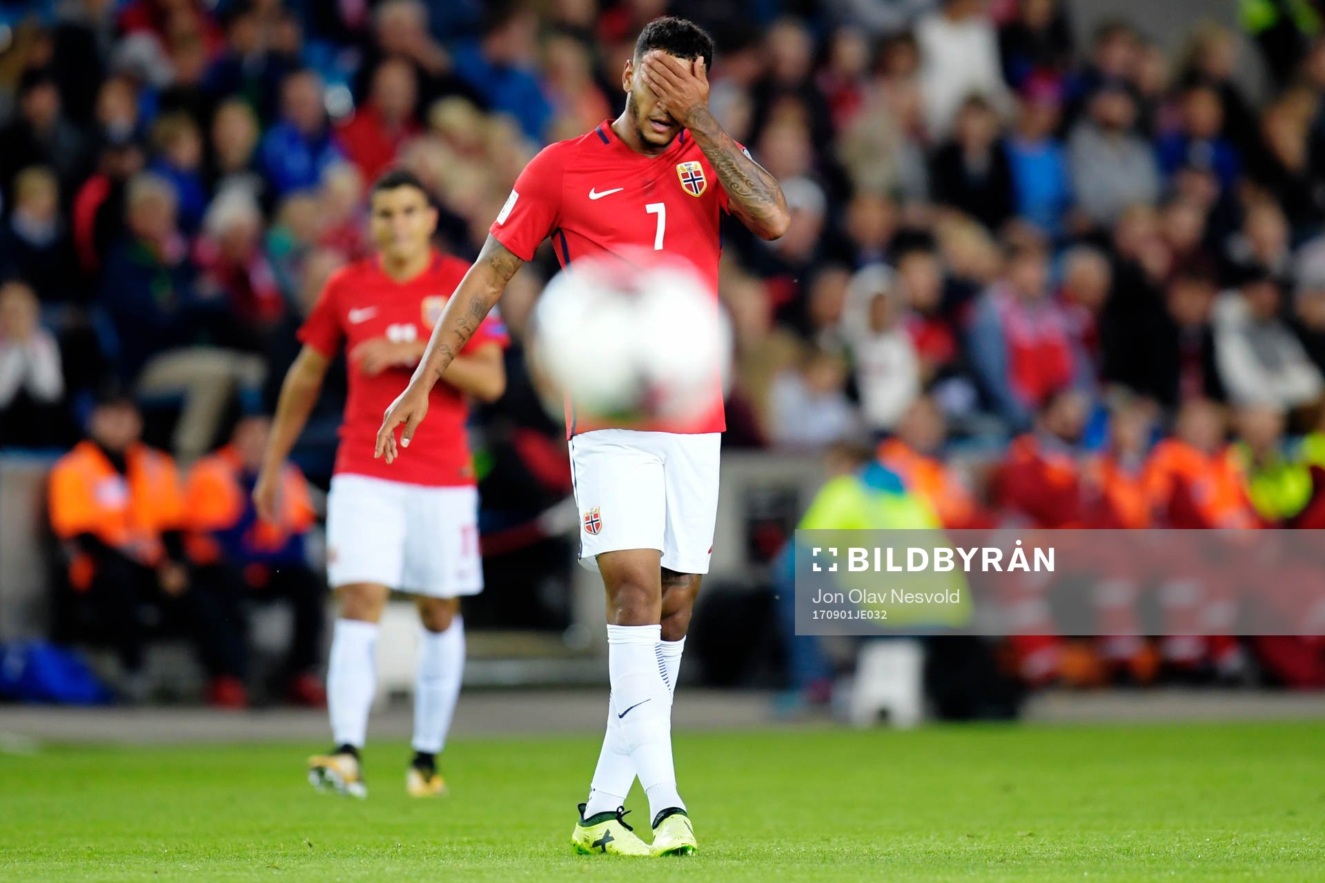 Joshua King of Norway looks dejected