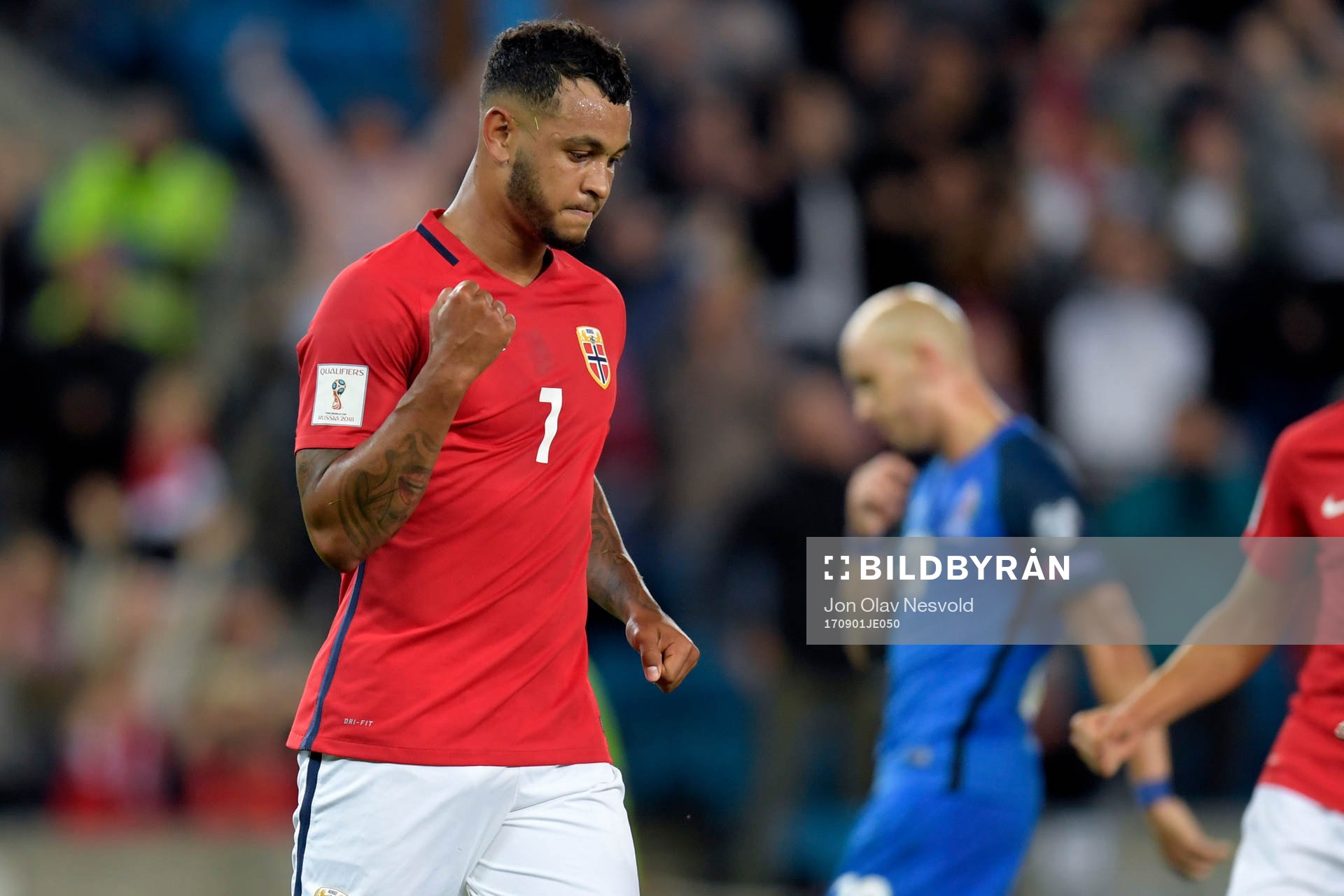 Joshua King of Norway celebrates scoring the 1-0 goal