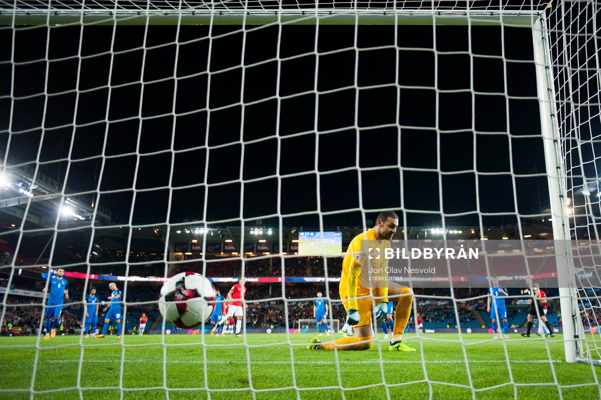Goalkeeper Kamran Agayev of Azerbaijan looks dejected