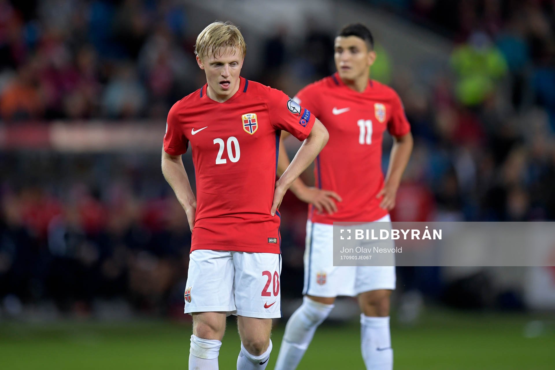 Mats Møller Dæhli and Mohamed Elyounoussi of Norway look