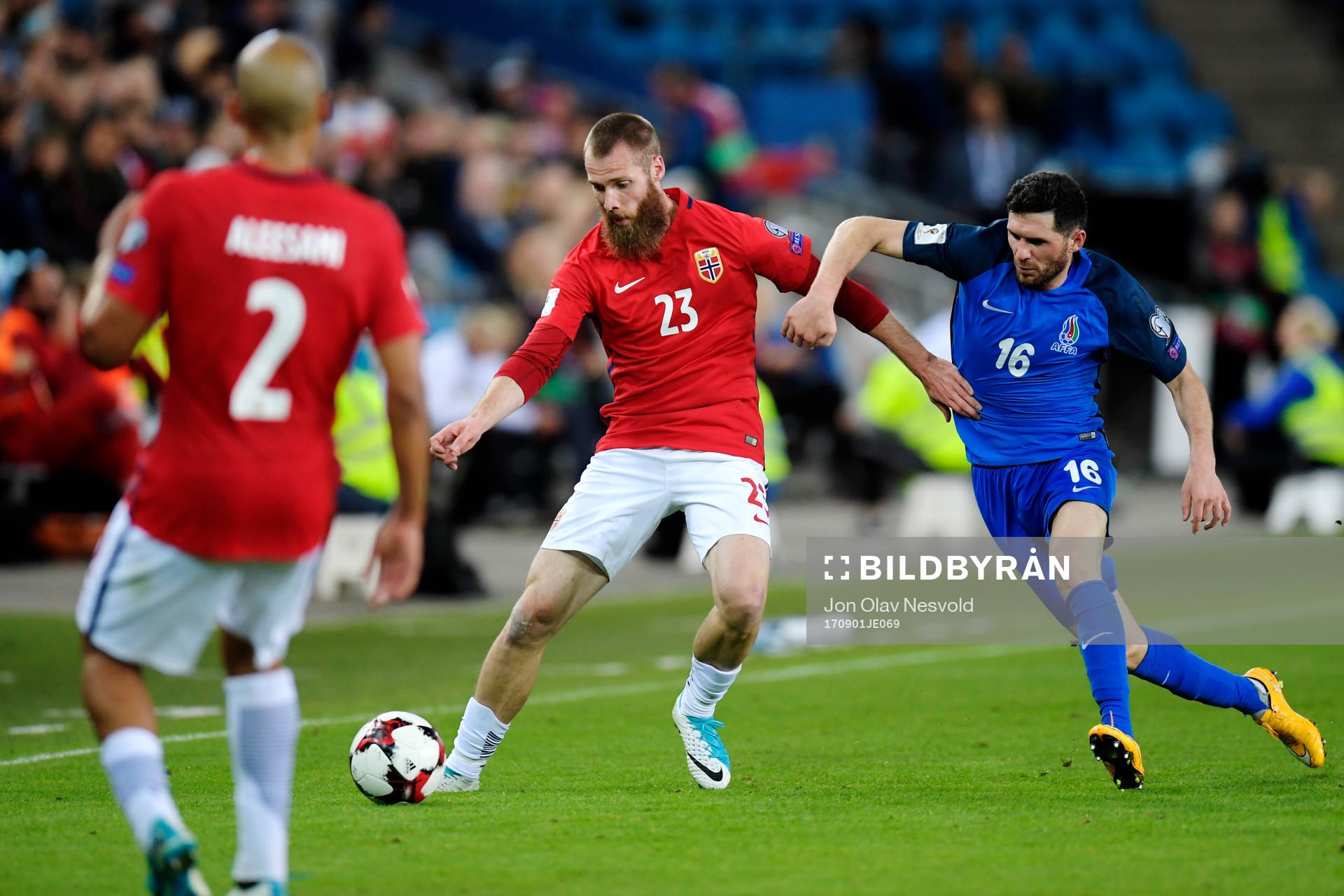 Jo Inge Berget of Norway competes for the abll with Javid