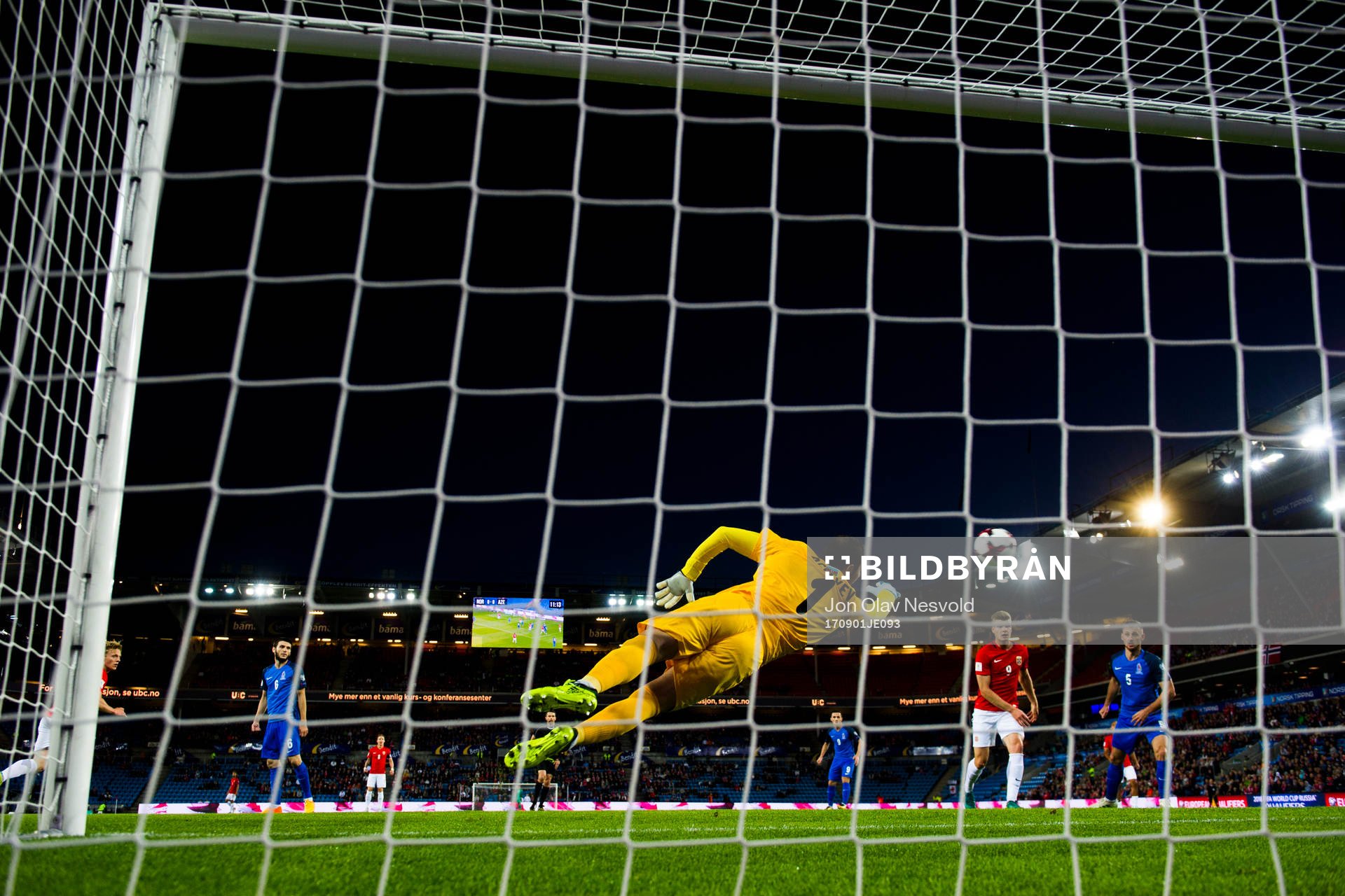 Goalkeeper Kamran Agayev of Azerbaijan saves the ball