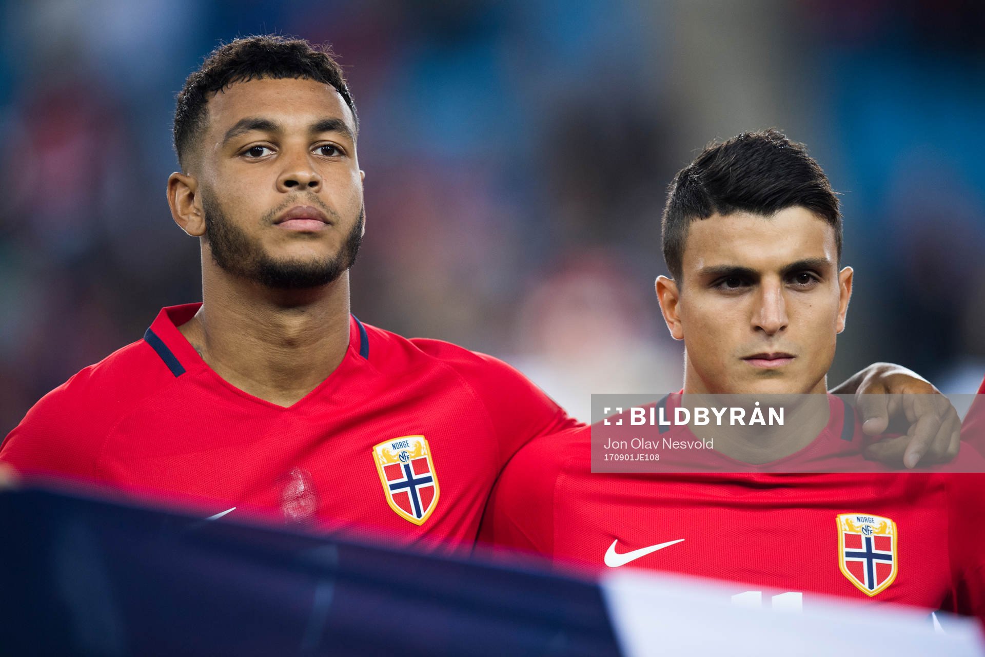 Joshua King and Mohamed Elyounoussi of Norway