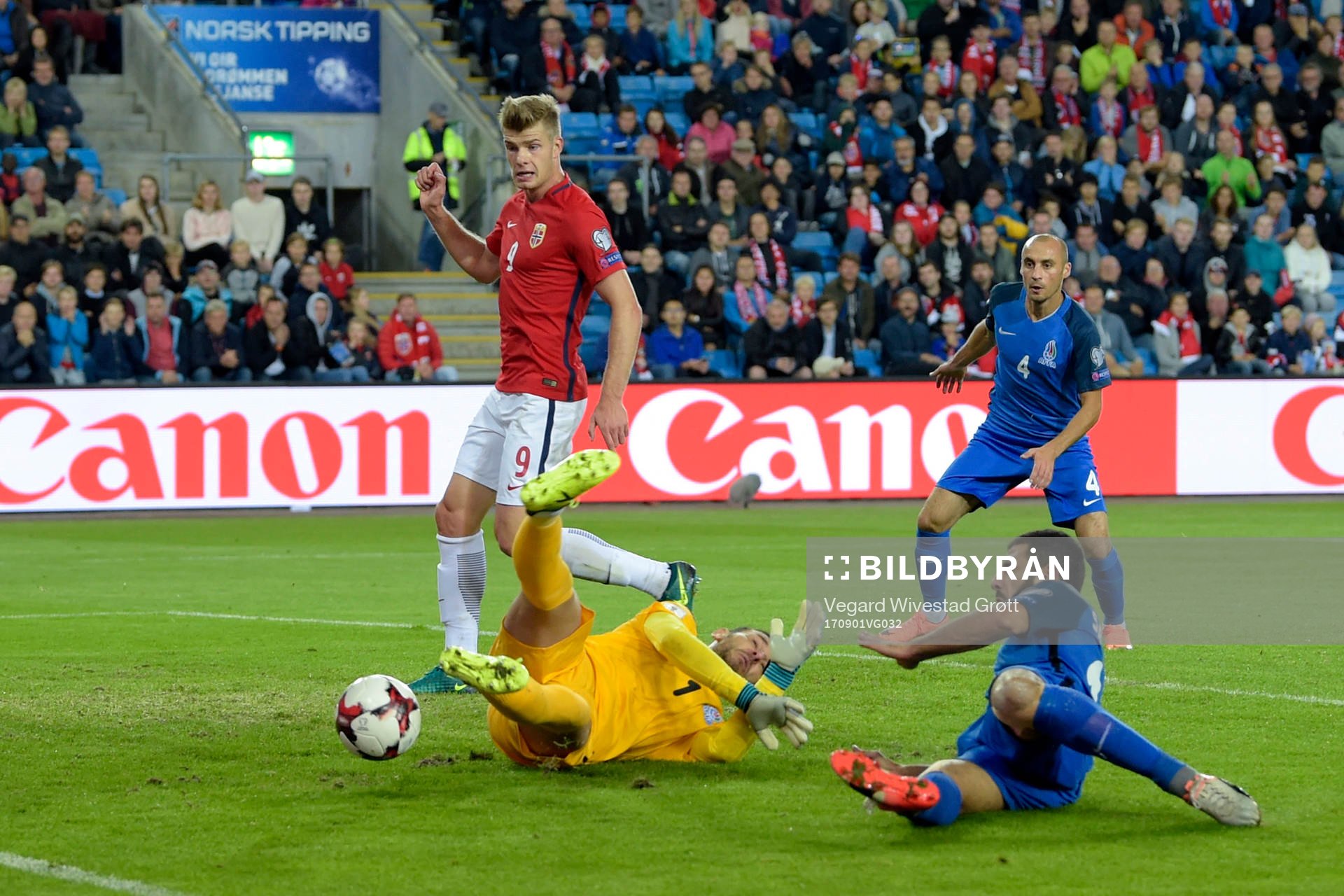 Alexander Sørloth of Norway sees the ball go in the net