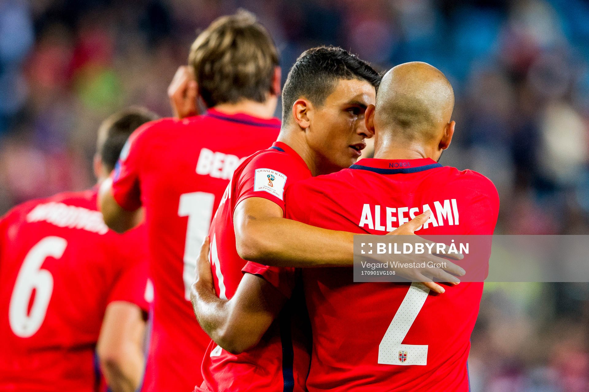 Mohamed Elyounoussi and Haitam Aleesami of Norway celebrate