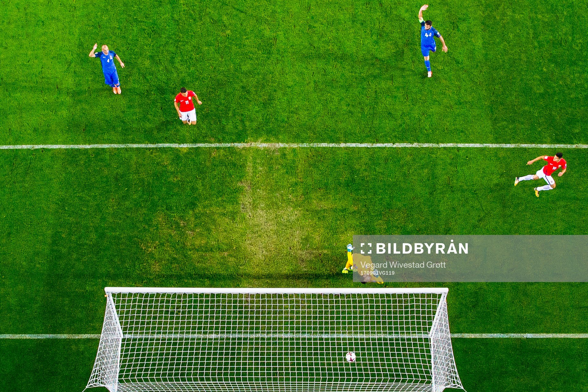 Tarik Elyounoussi of Norway scores a disallowed goal behind