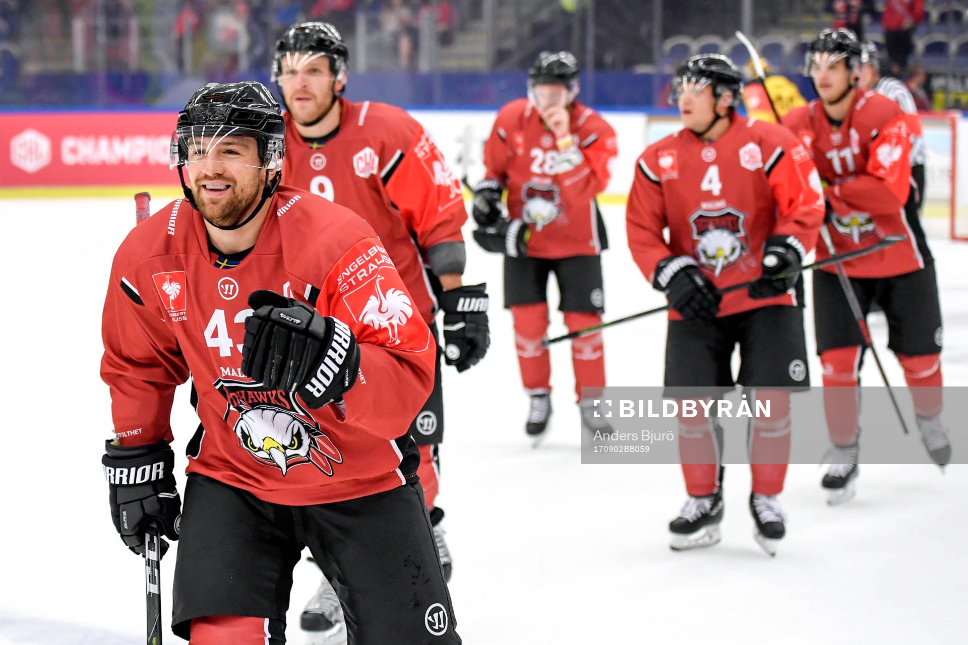 Nichlas Hardt of Malmö Redhawks celebrates with his