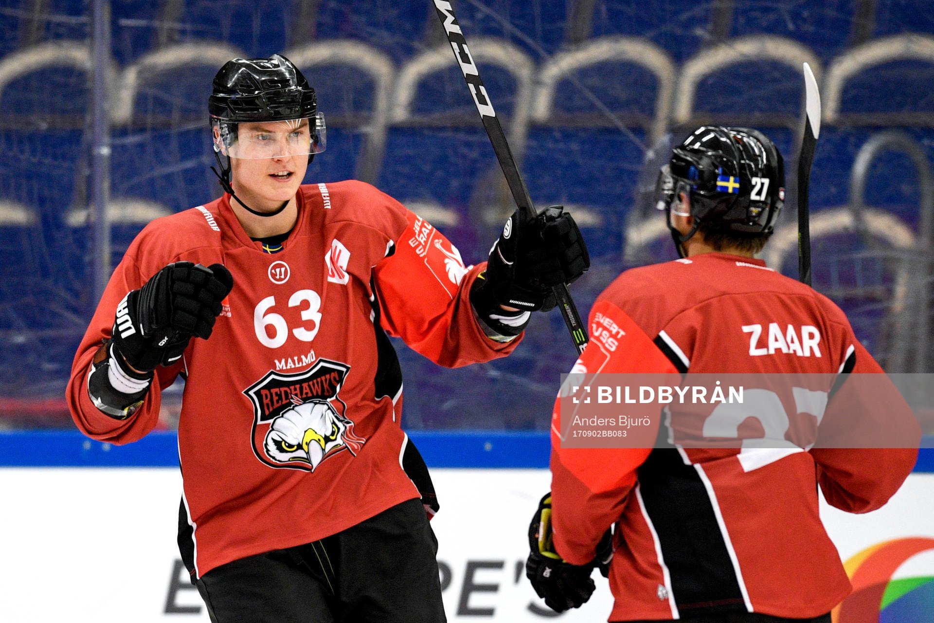 Fredrik Händemark of Malmö Redhawks celebrates with