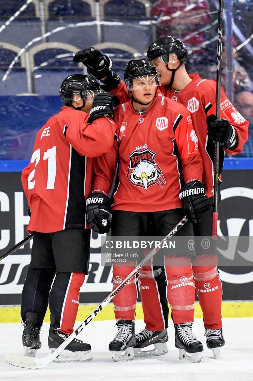 Rhett Rakhshani of Malmö Redhawks celebrates with his