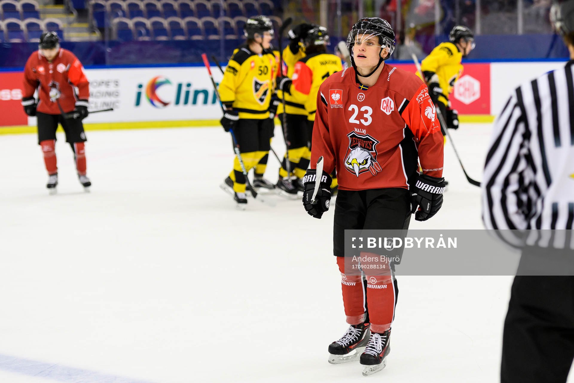Christoffer Forsberg of Malmö Redhawks looks dejected