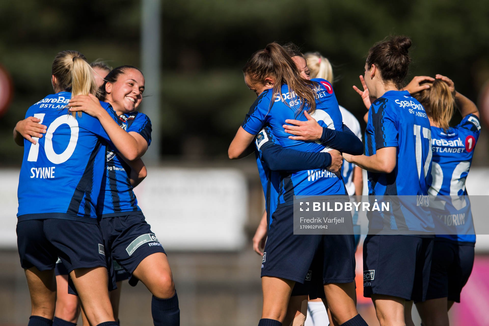 Andrea Wilmann celebrates with his teammates after scoring 2-0 during the Toppserien match between Kolbotn and Stabæk on September 2, 2017 in Oslo.