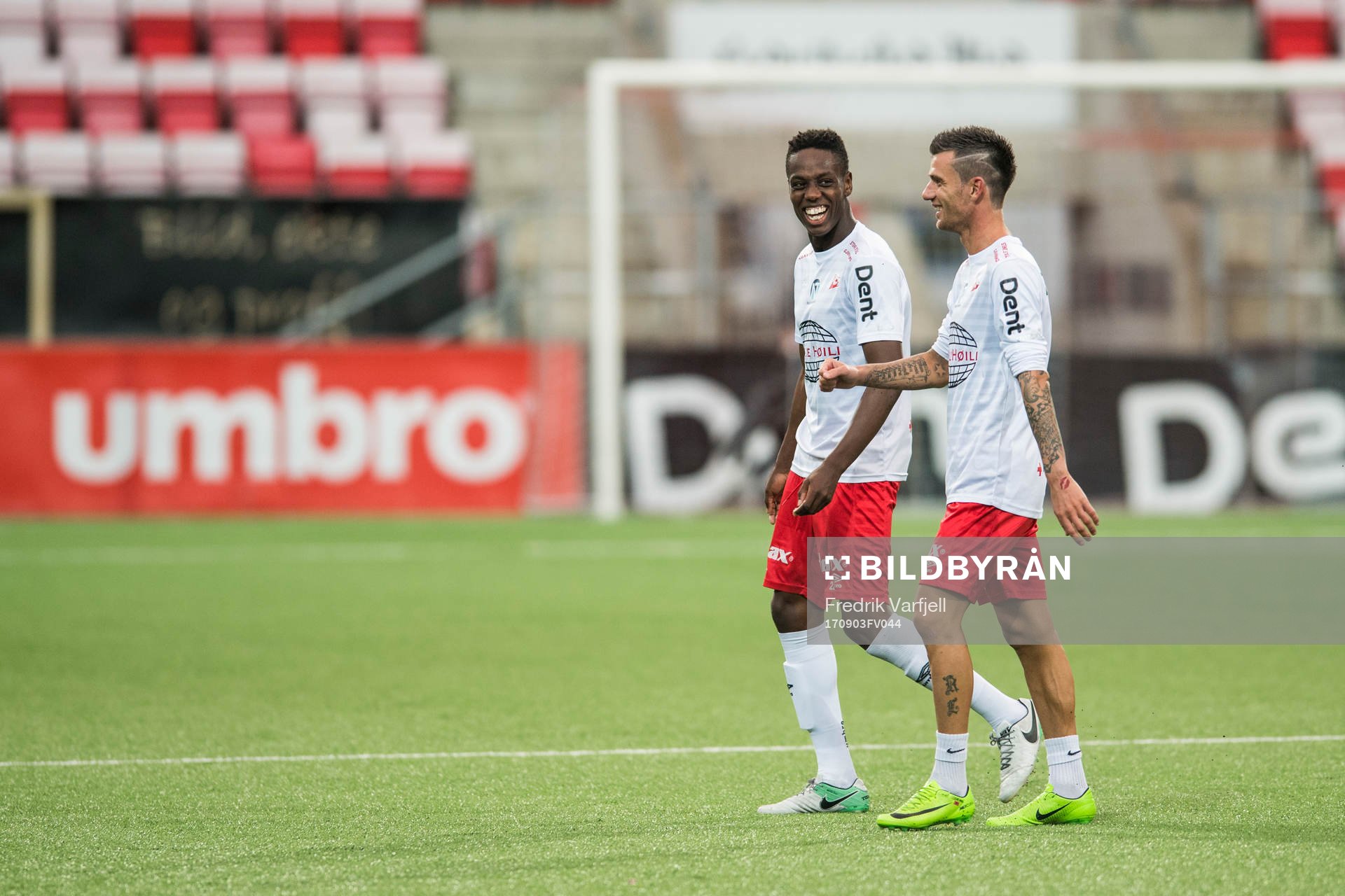 Akinsola Akinyemi and Rocky Lekaj of Fredrikstad