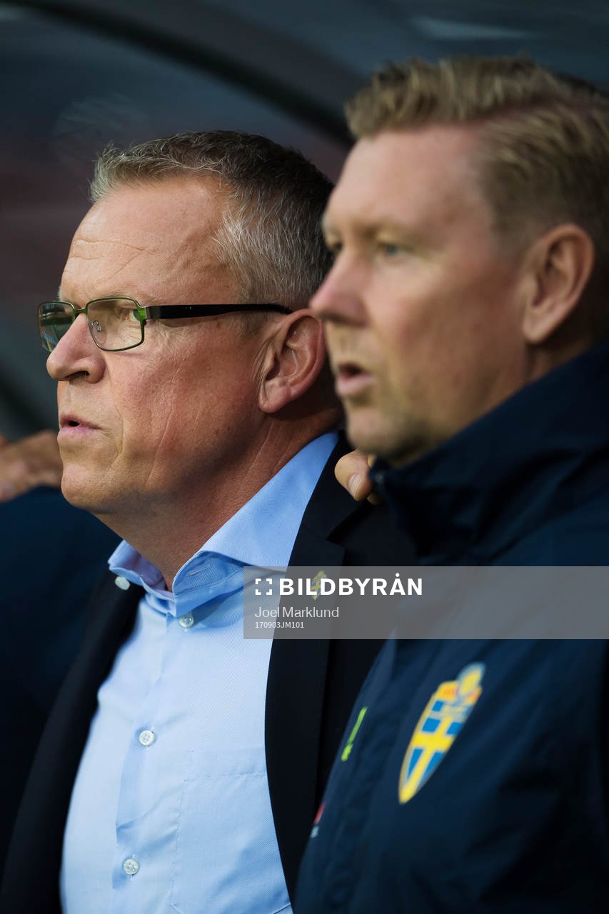 Sveriges förbundskapten Janne Andersson och assisterande