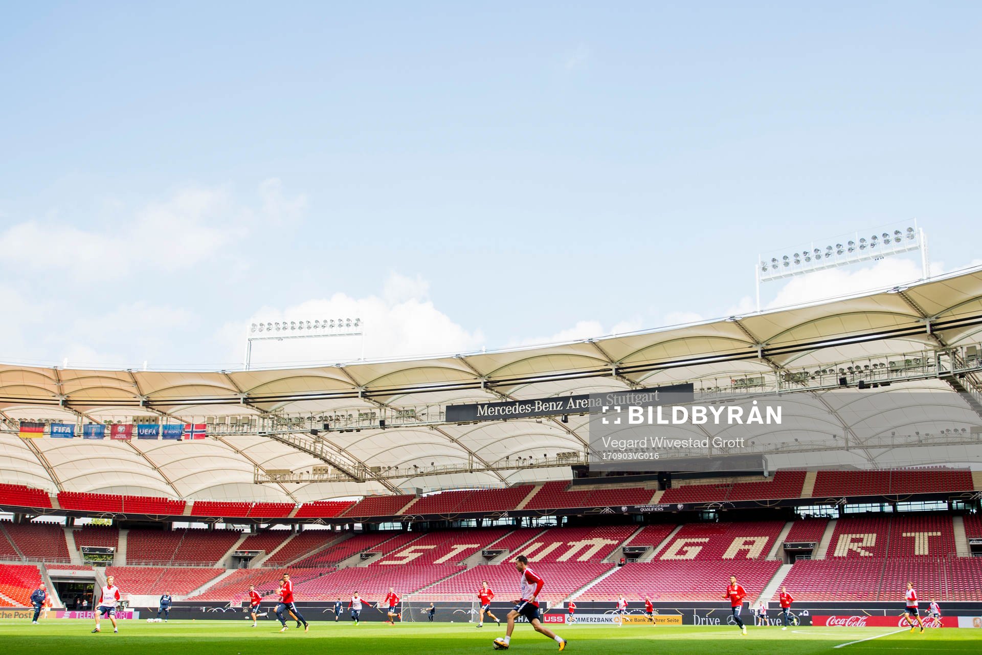 General view of Mercedes-Benz Arena during a Norway training session on September 3, 2017 in Stuttgart.