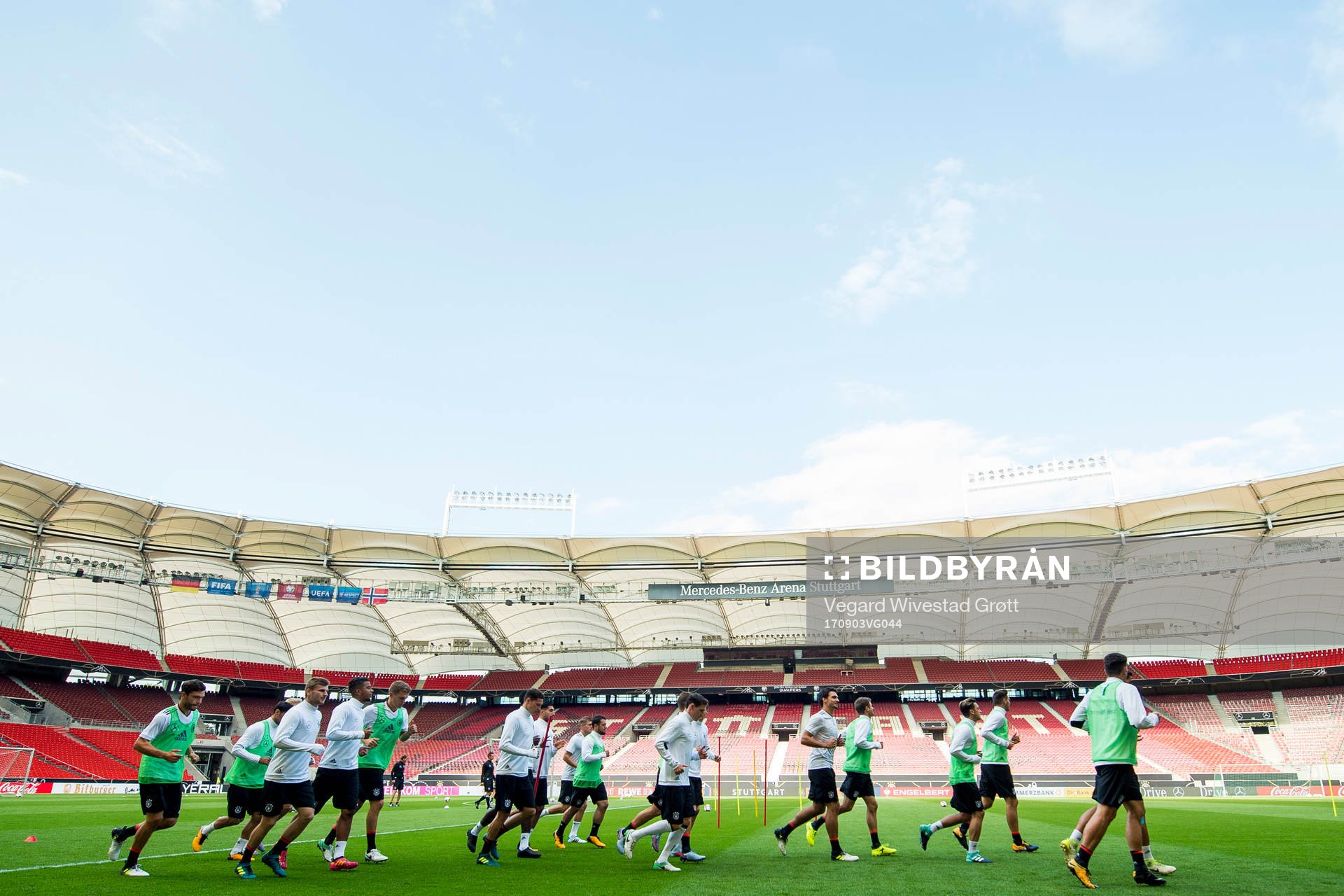 General view of Mercedes-Benz Arena during a Germany training session on September 3, 2017 in Stuttgart.