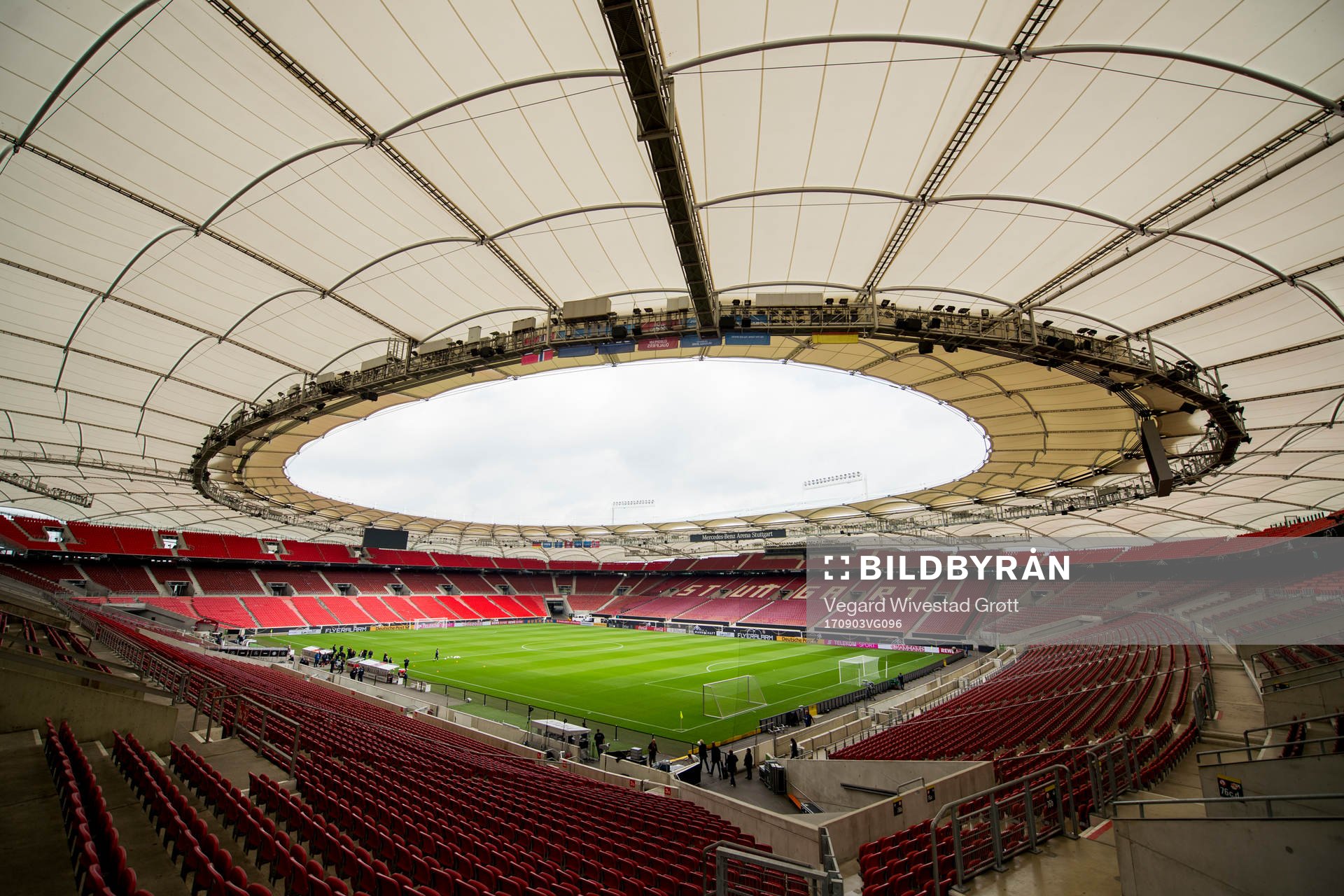 General view of Mercedes-Benz Arena ahead of Norway's training session on September 3, 2017 in Stuttgart.