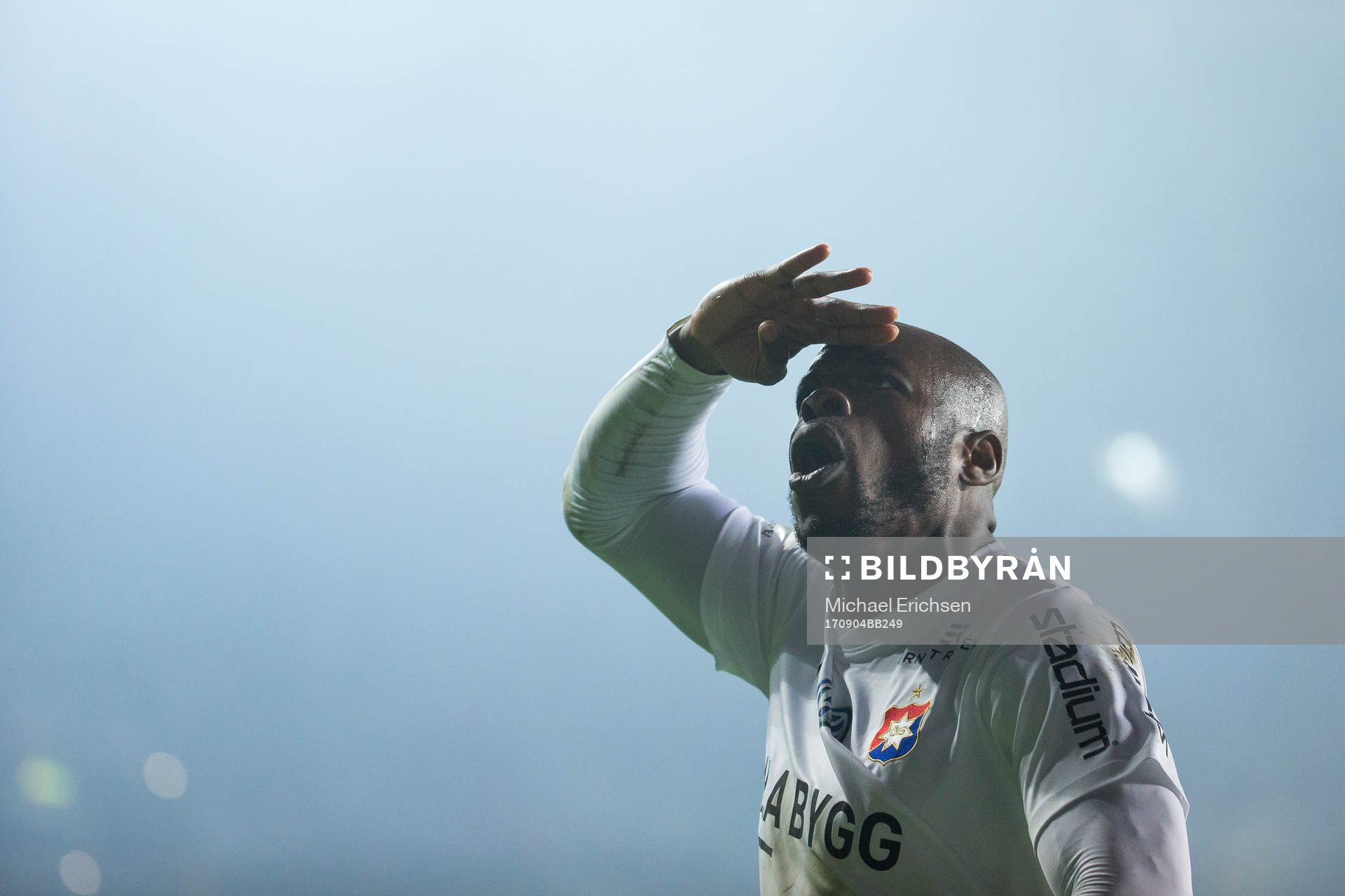 Örgrytes Hakeem Araba jublar efter 1-1 under fotbollsmatchen i Superettan mellan GAIS och Örgryte den 4 september 2017 i Göteborg.