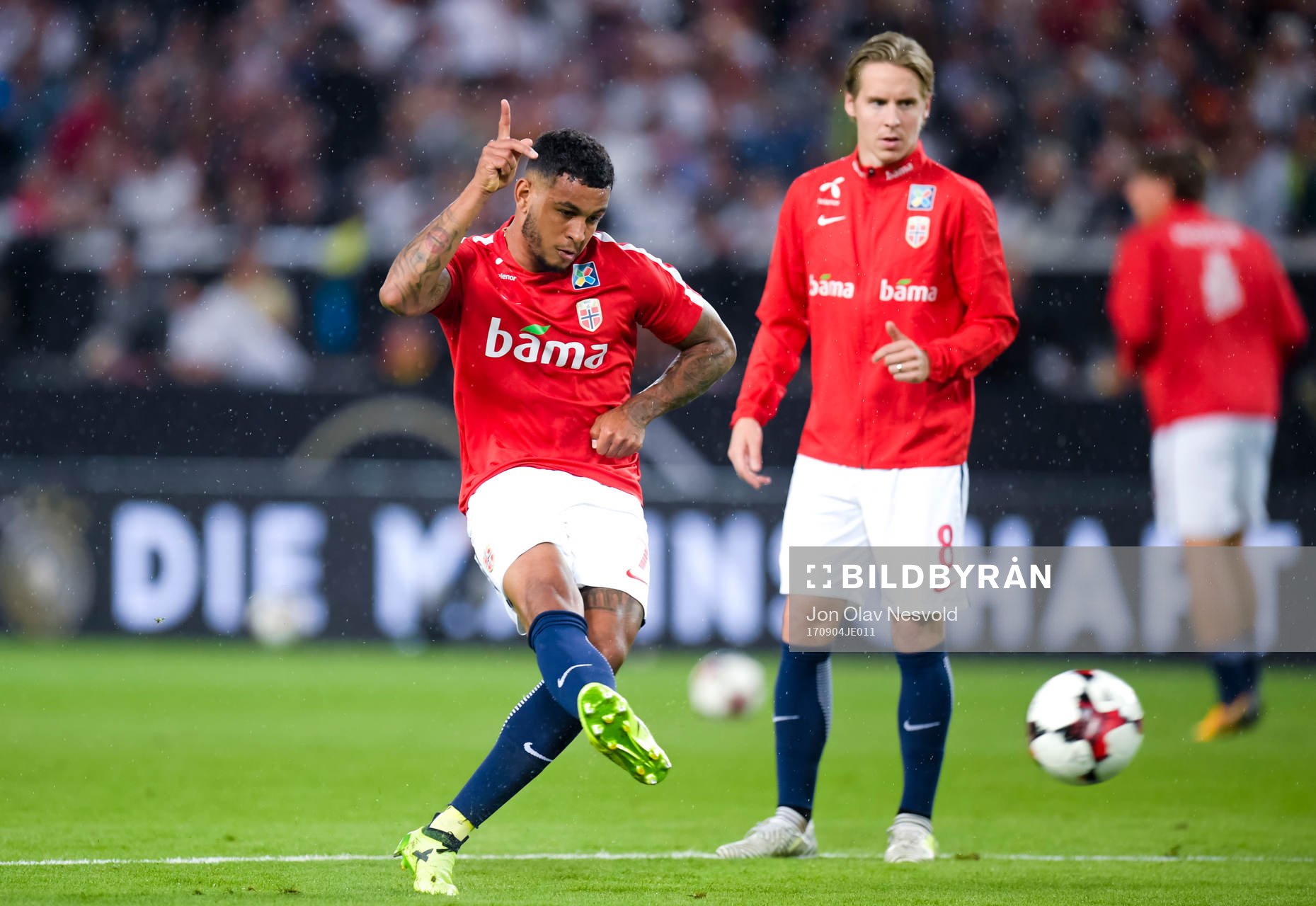 Joshua King and Stefan Johansen of Norway prior the FIFA