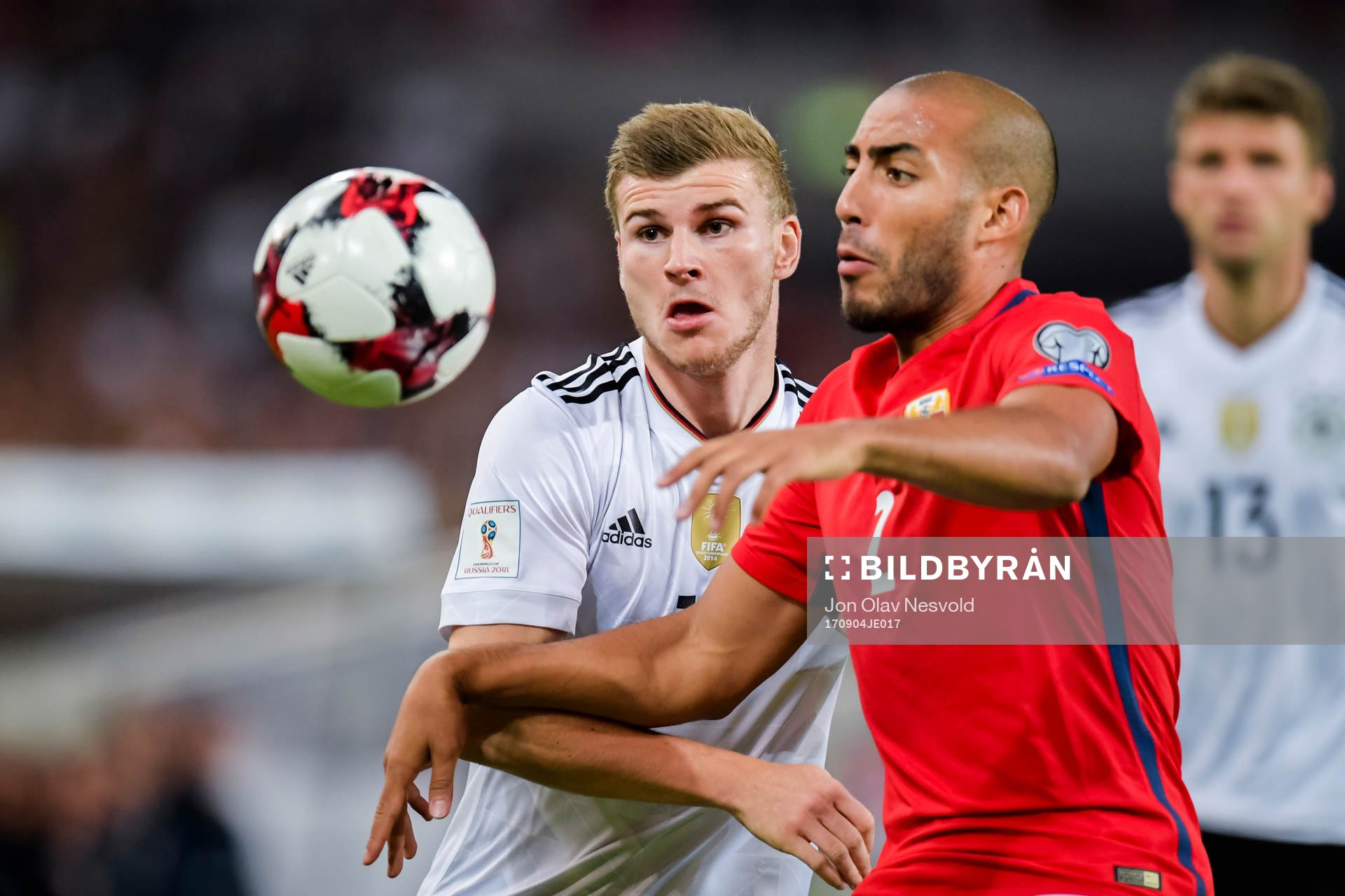Timo Werner of Germany and Haitam Aleesami of Norway